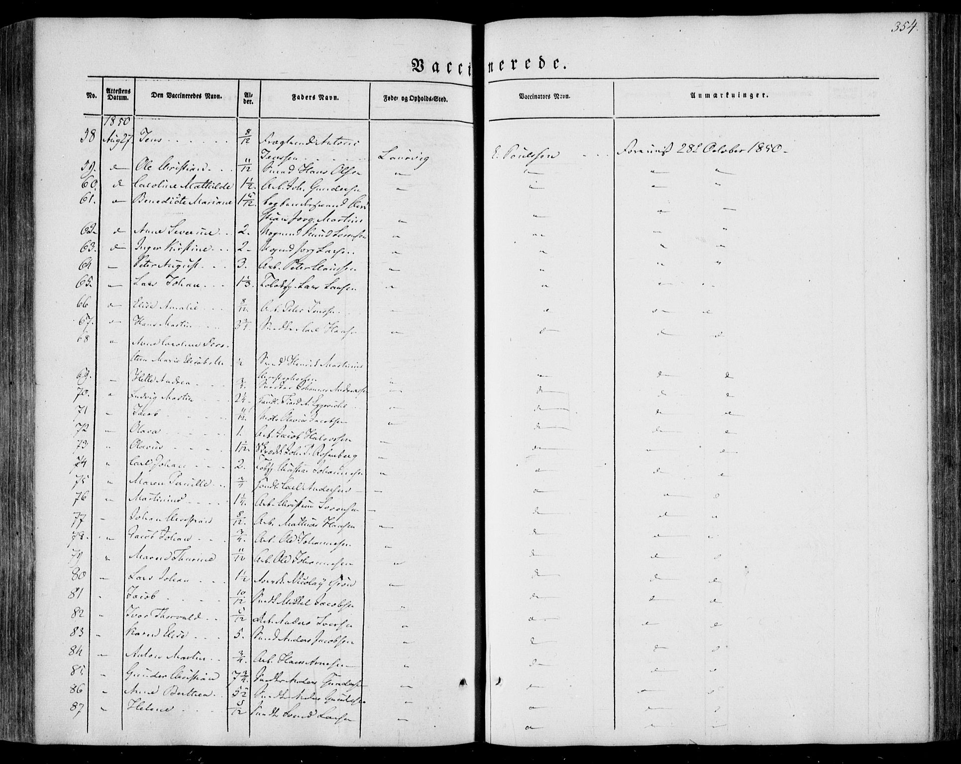 Larvik kirkebøker, AV/SAKO-A-352/F/Fa/L0003: Parish register (official) no. I 3, 1848-1856, p. 354