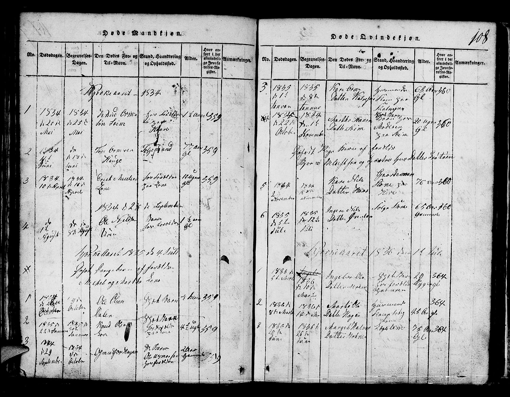 Røldal sokneprestembete, AV/SAB-A-100247: Parish register (copy) no. A 1, 1817-1860, p. 108