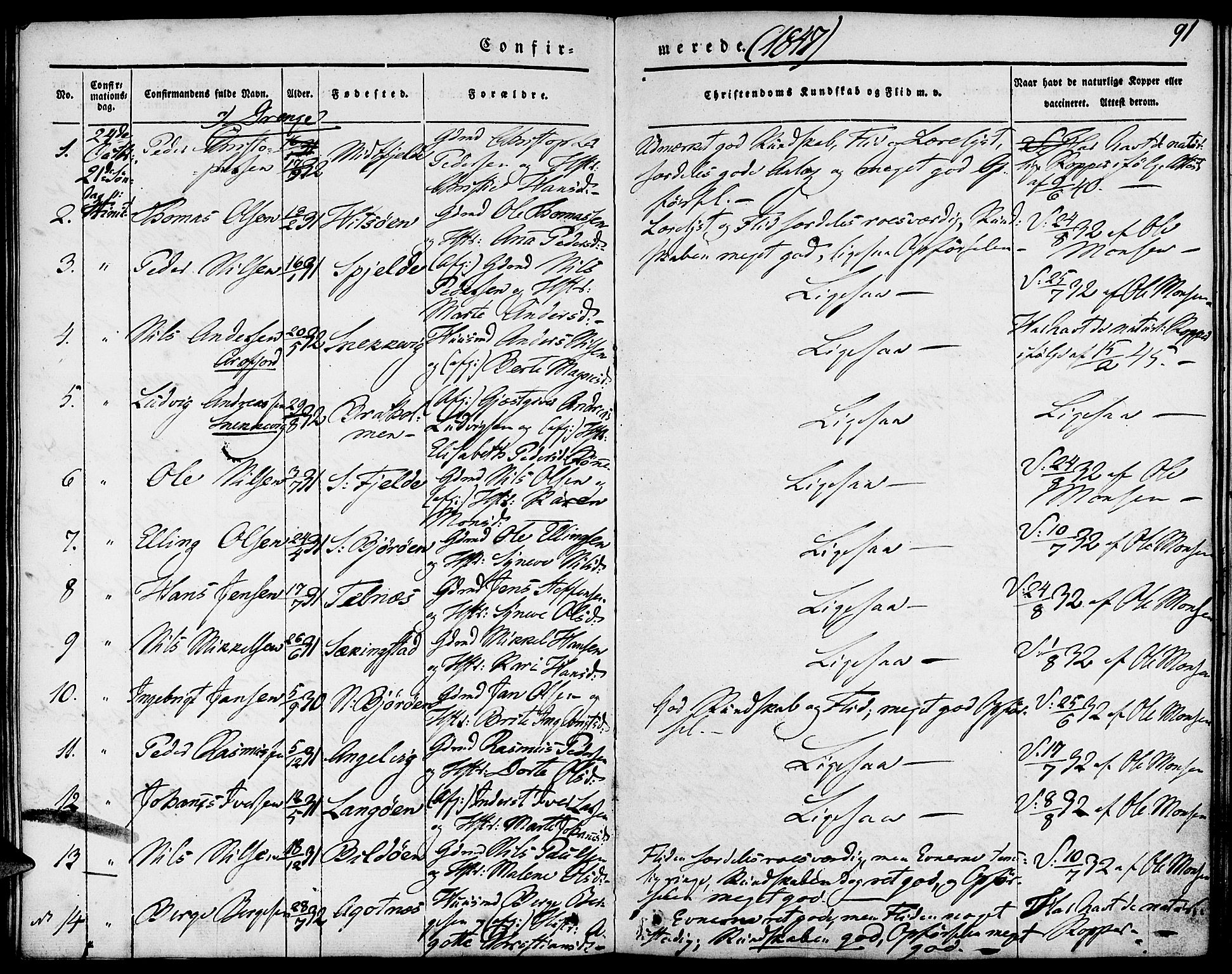 Fjell sokneprestembete, SAB/A-75301/H/Haa: Parish register (official) no. A 1, 1835-1850, p. 91