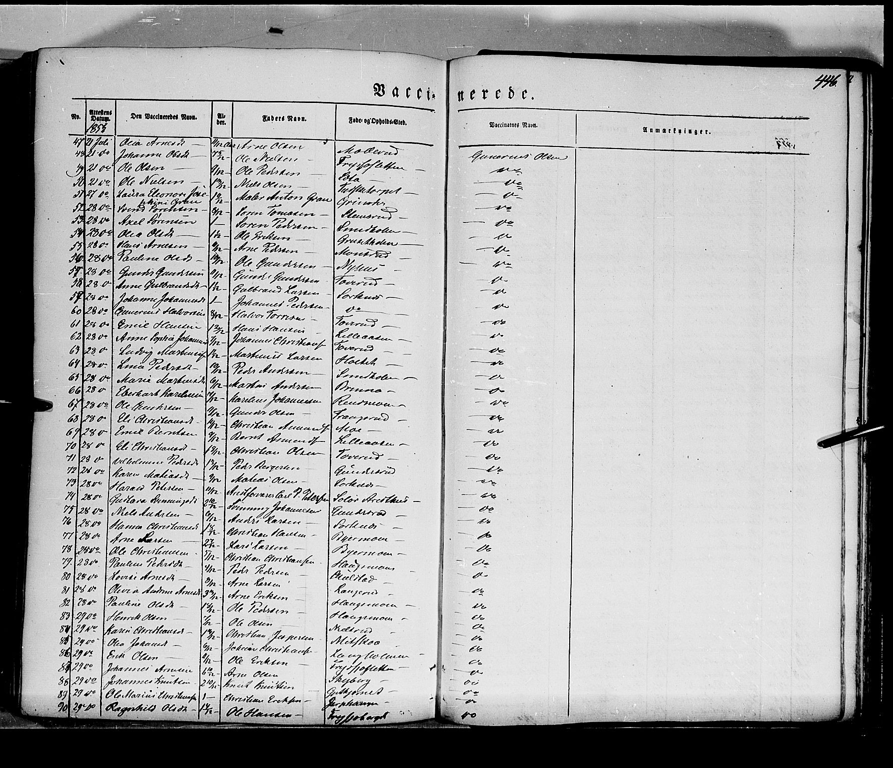 Grue prestekontor, SAH/PREST-036/H/Ha/Haa/L0008: Parish register (official) no. 8, 1847-1858, p. 446