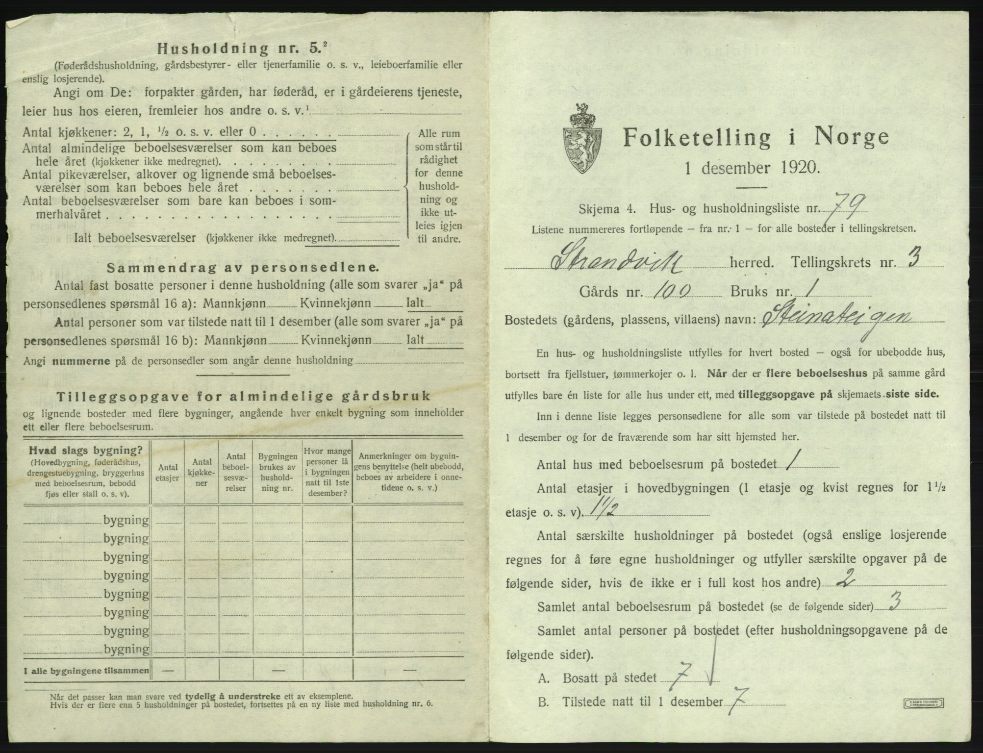 SAB, 1920 census for Strandvik, 1920, p. 442