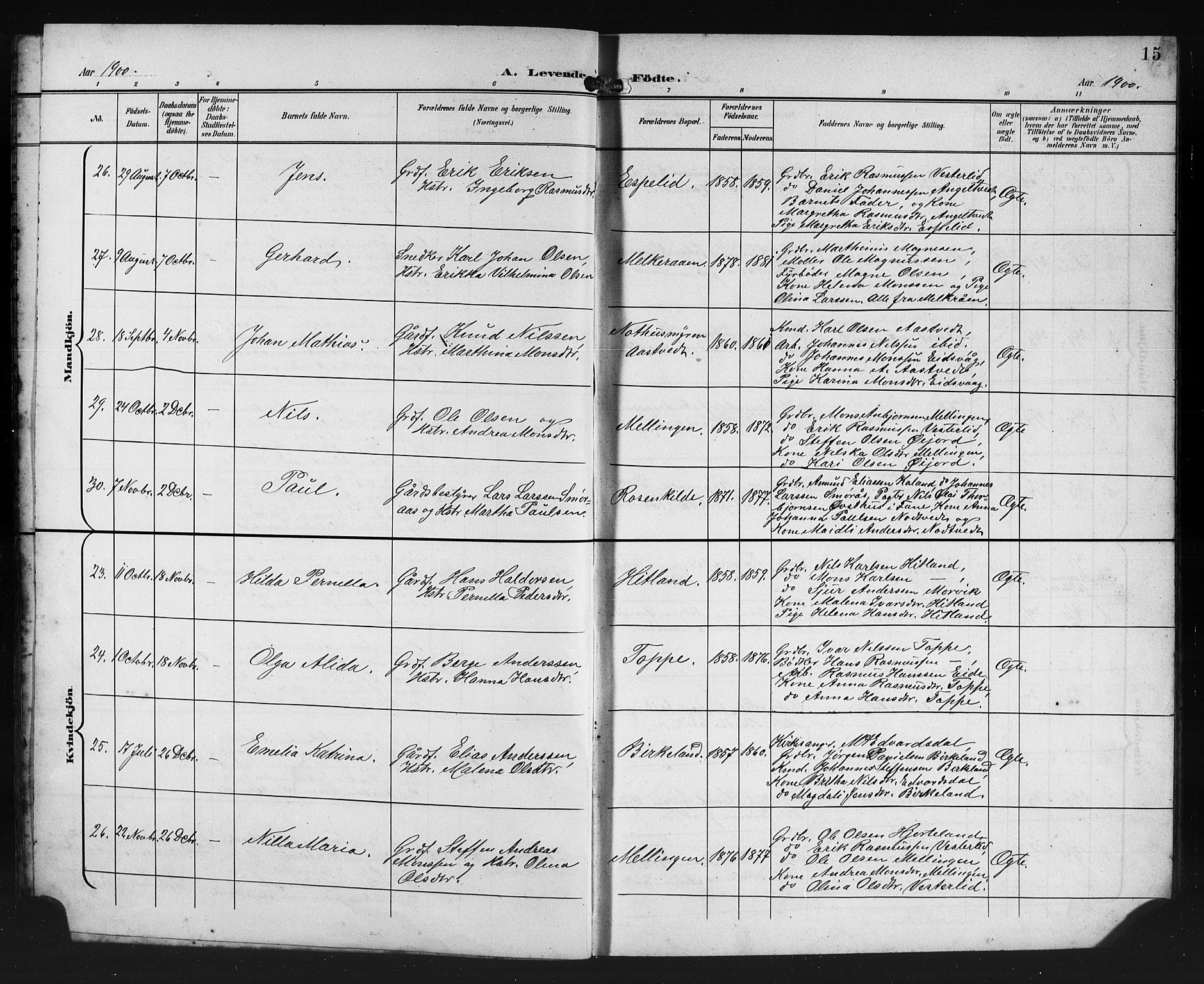 Åsane sokneprestembete, AV/SAB-A-79401/H/Hab: Parish register (copy) no. A 3, 1899-1915, p. 15