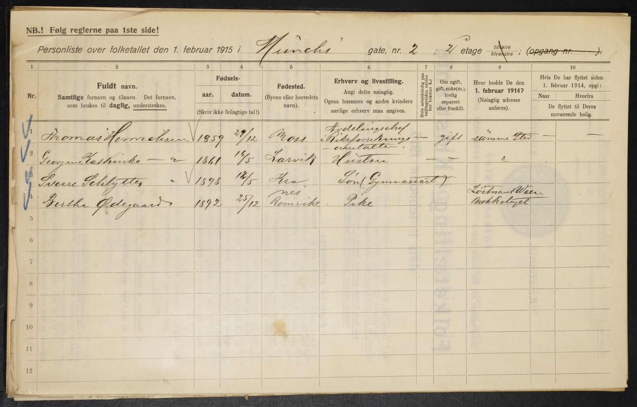 OBA, Municipal Census 1915 for Kristiania, 1915, p. 66070