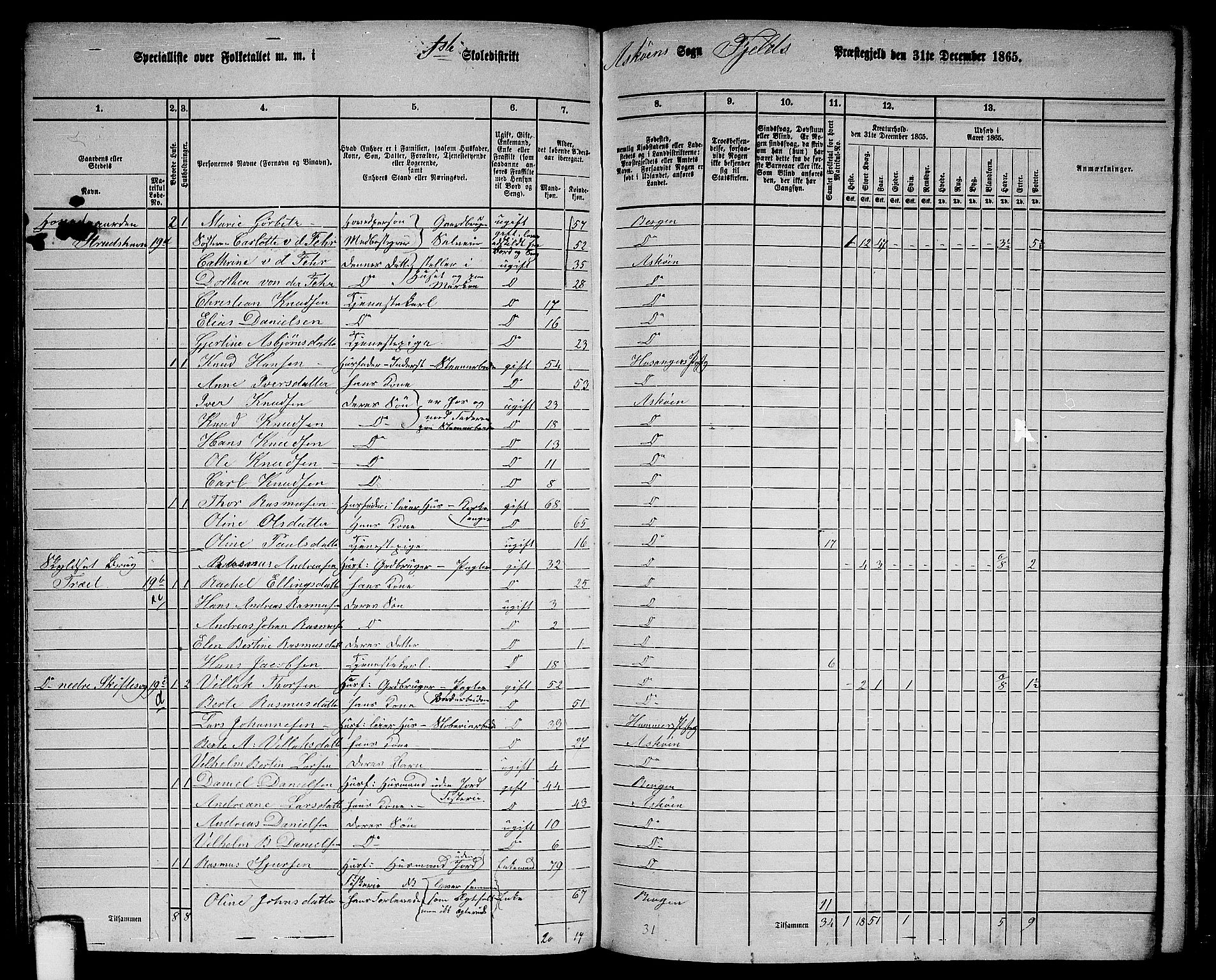 RA, 1865 census for Fjell, 1865, p. 119