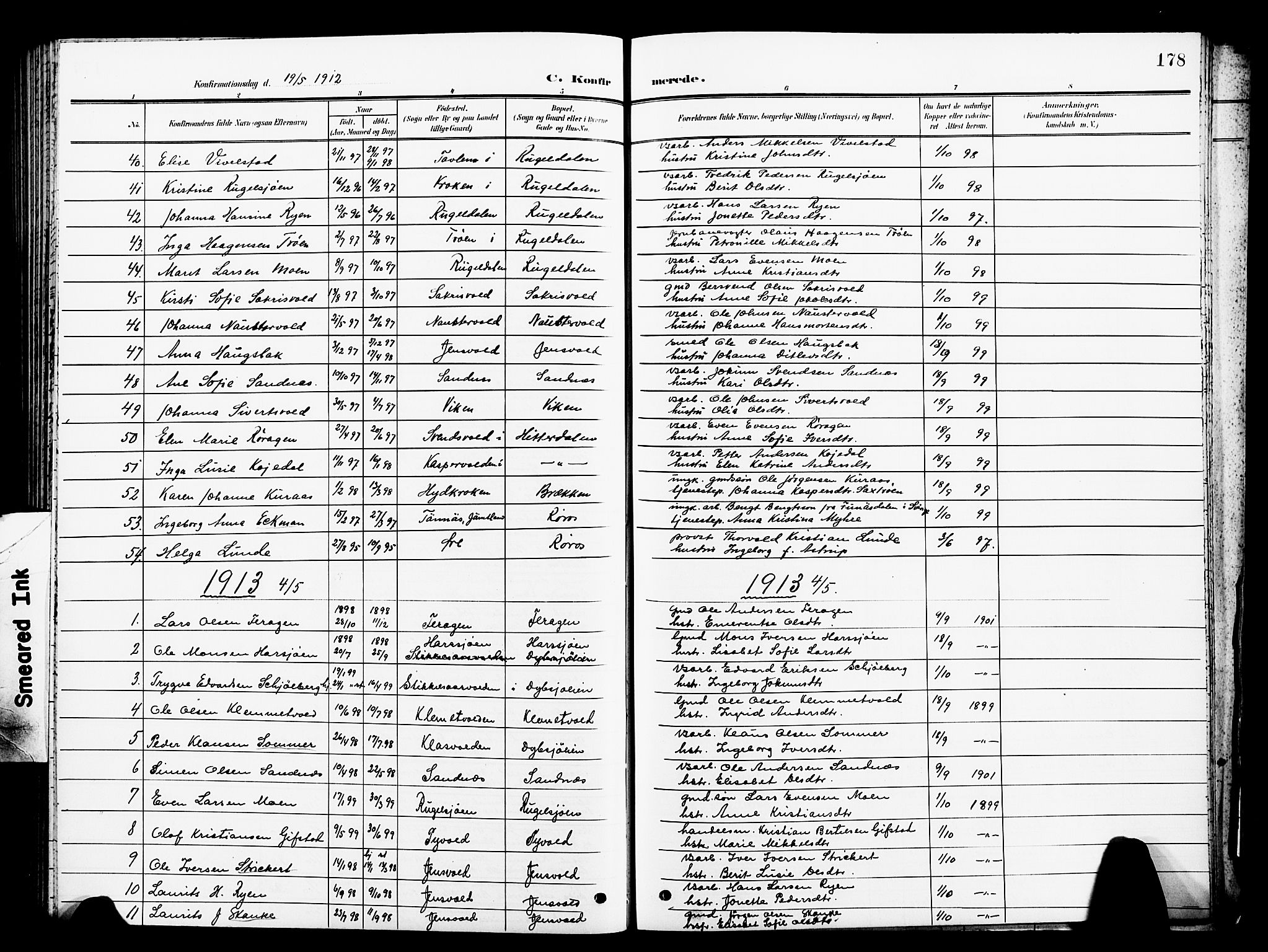 Ministerialprotokoller, klokkerbøker og fødselsregistre - Sør-Trøndelag, SAT/A-1456/681/L0942: Parish register (copy) no. 681C06, 1906-1925, p. 178