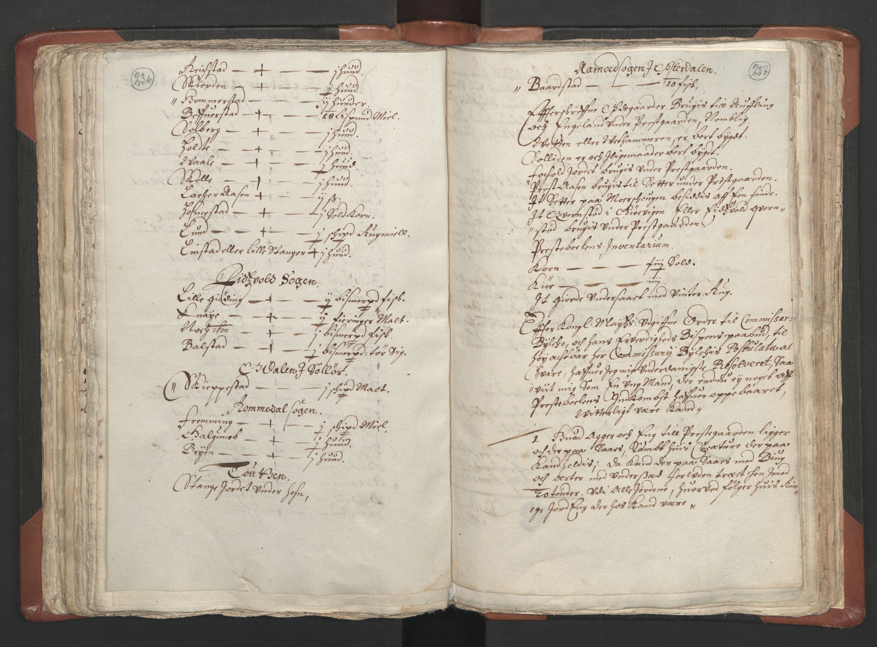 RA, Vicar's Census 1664-1666, no. 5: Hedmark deanery, 1664-1666, p. 236-237