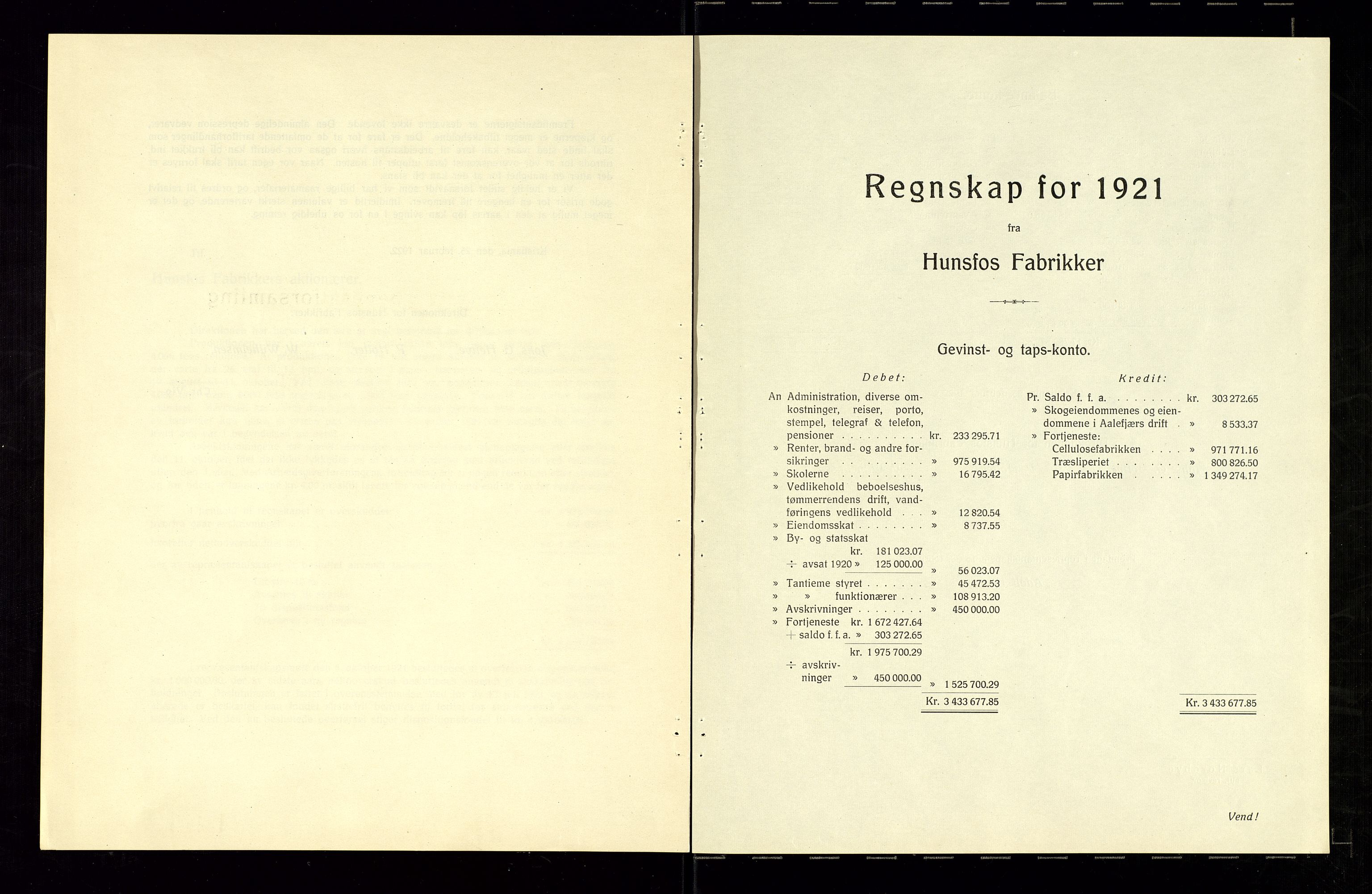 Hunsfos fabrikker, SAK/D/1440/01/L0001/0003: Vedtekter, anmeldelser og årsberetninger / Årsberetninger og regnskap, 1918-1989, p. 19