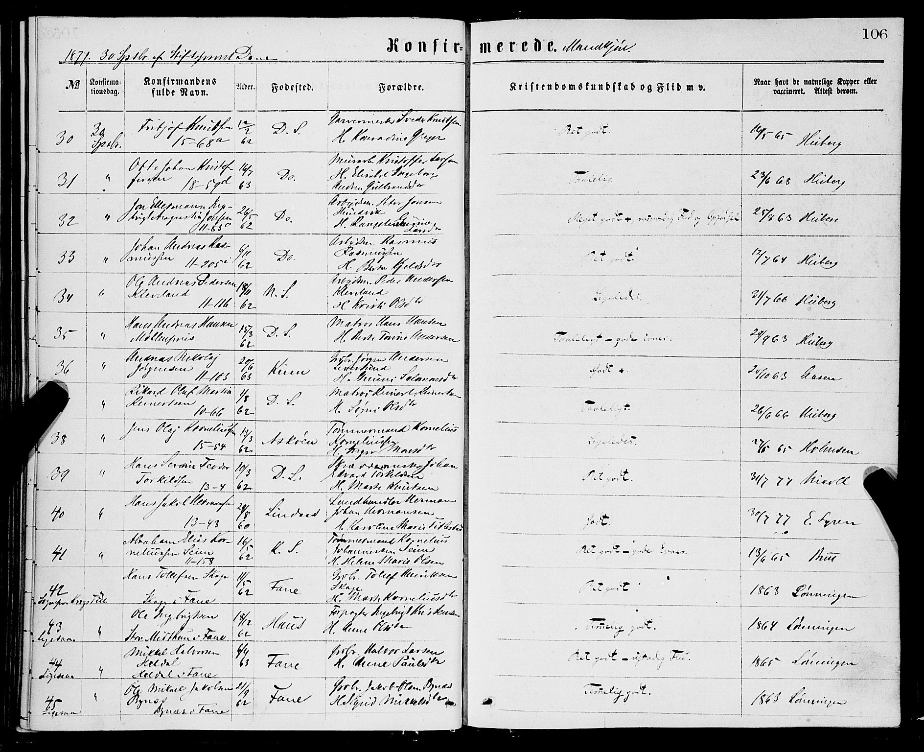 Domkirken sokneprestembete, AV/SAB-A-74801/H/Haa/L0029: Parish register (official) no. C 4, 1864-1879, p. 106