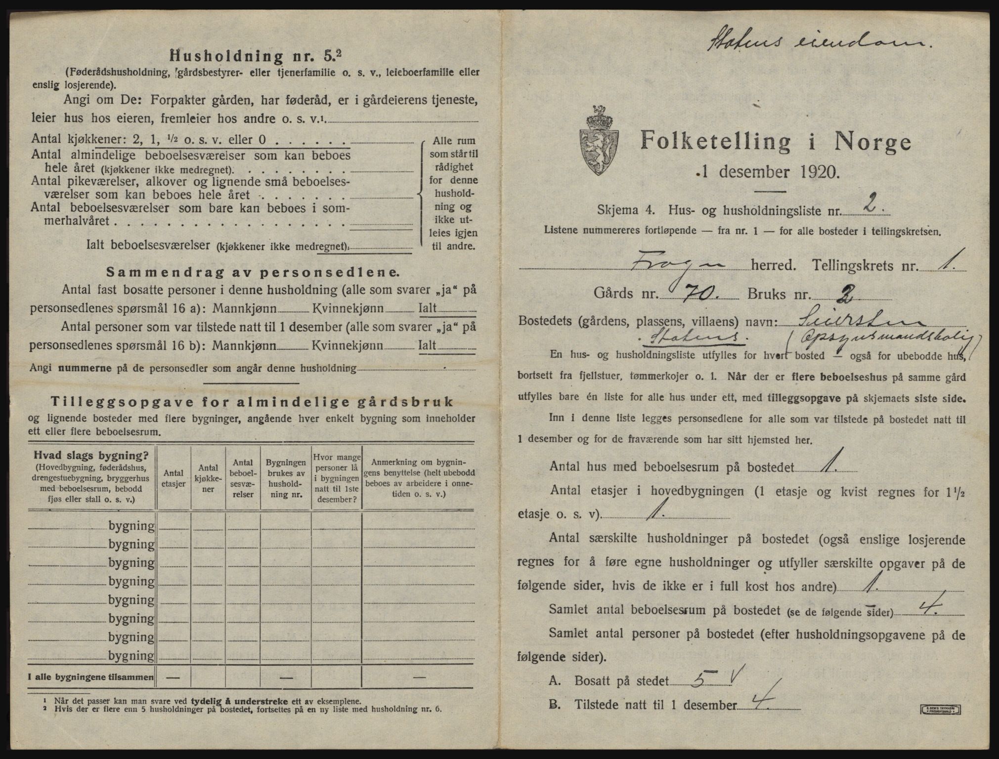 SAO, 1920 census for Frogn, 1920, p. 33