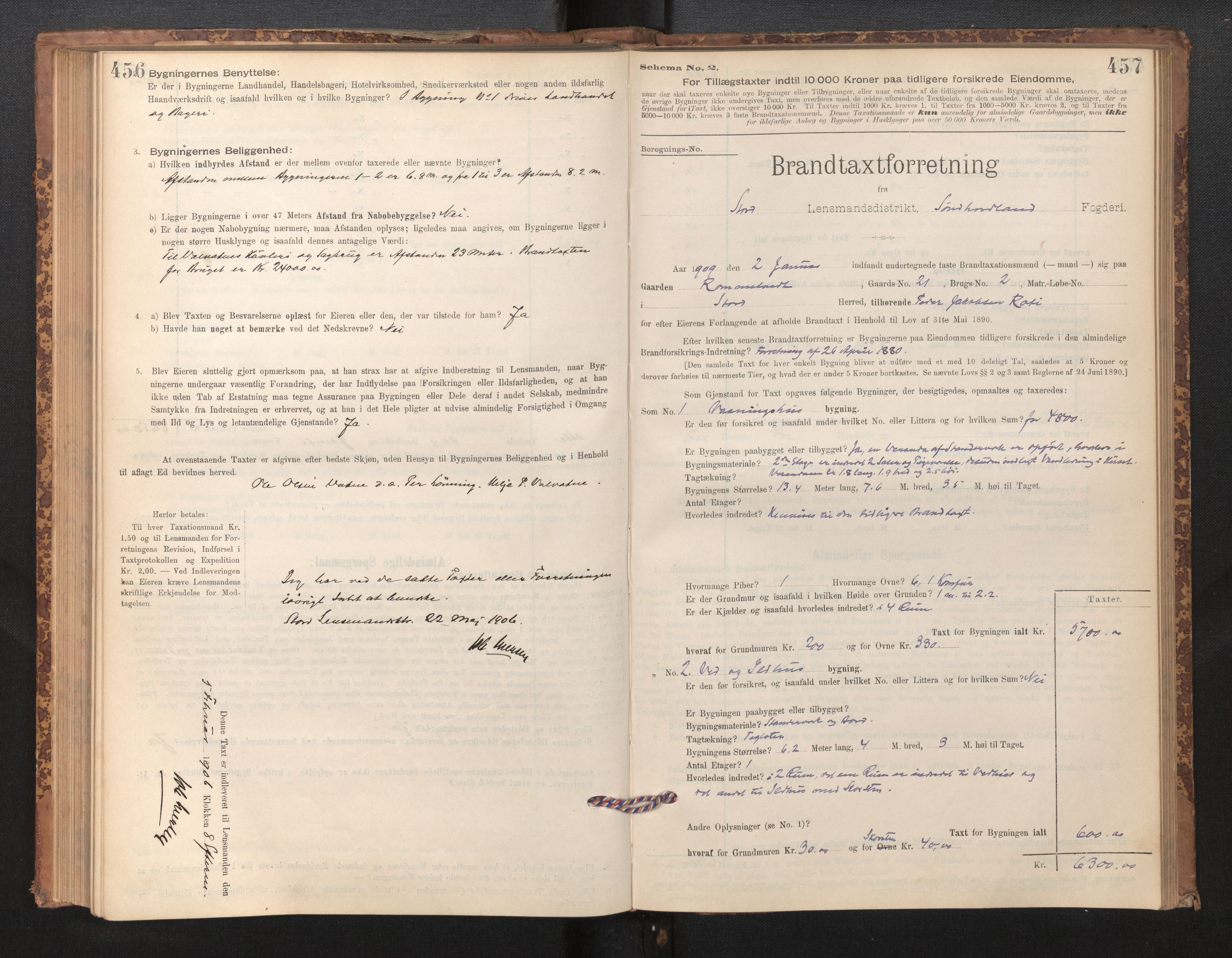 Lensmannen i Stord, SAB/A-35001/0012/L0002: Branntakstprotokoll, skjematakst, 1897-1922, p. 456-457