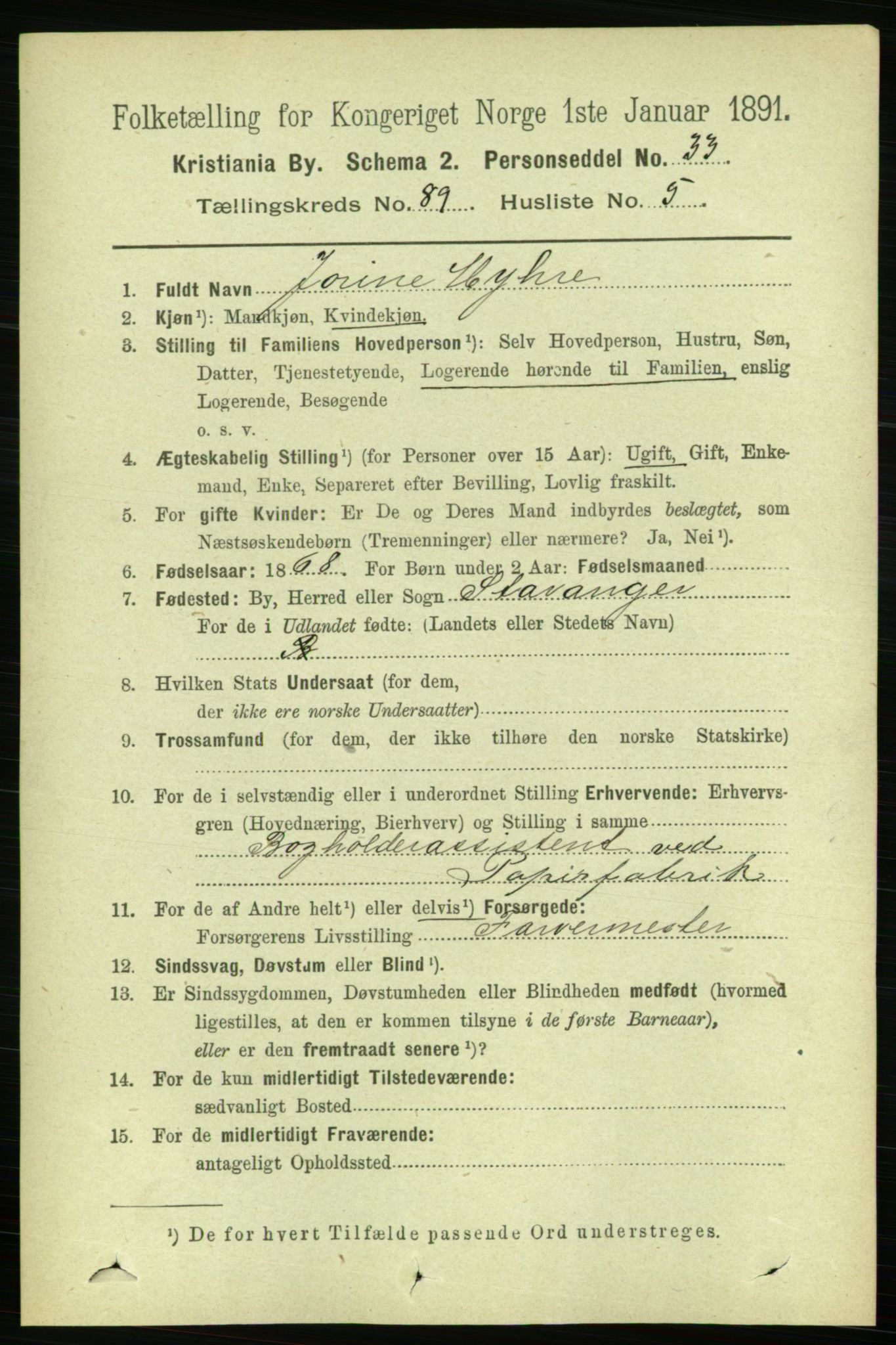 RA, 1891 census for 0301 Kristiania, 1891, p. 44133