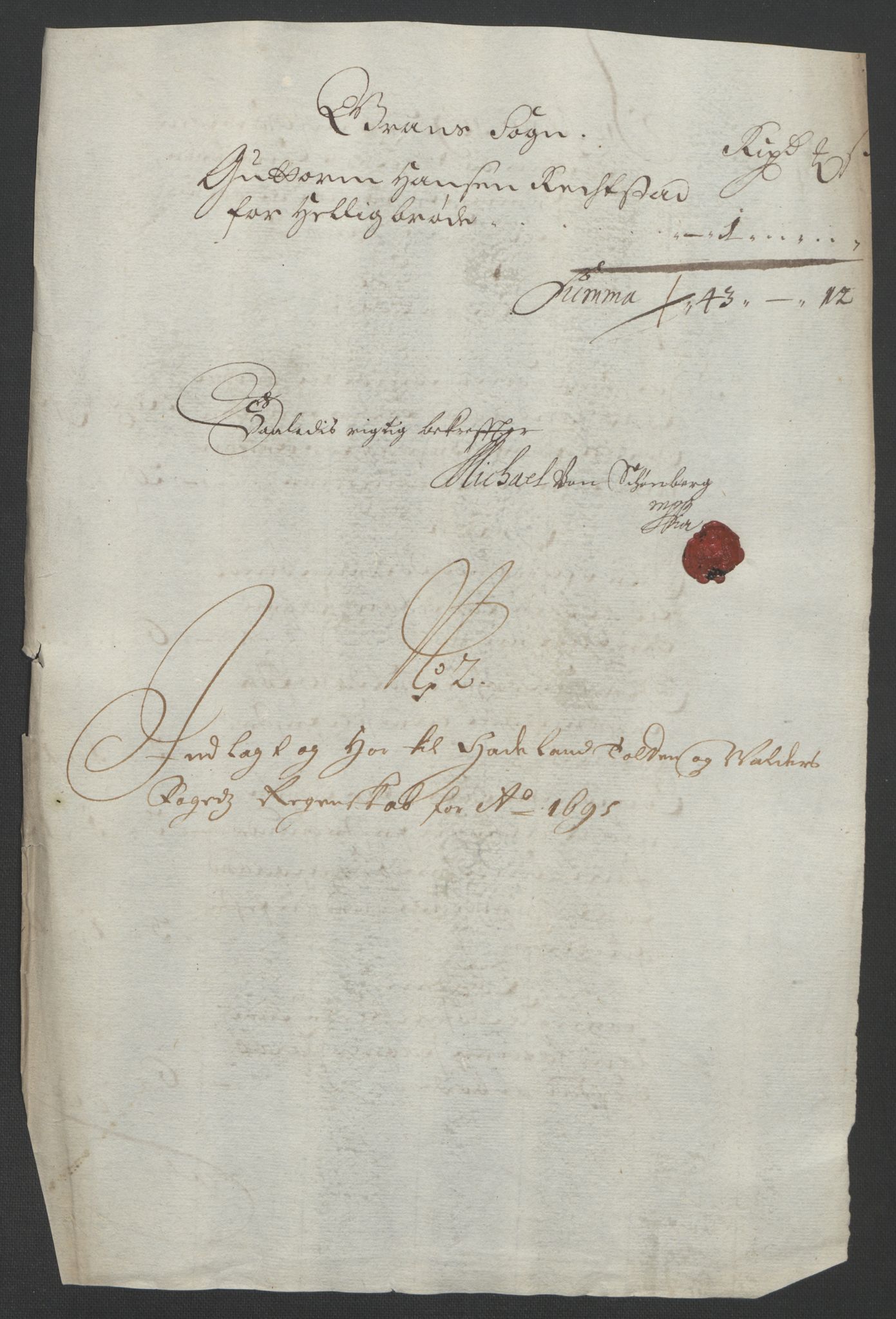 Rentekammeret inntil 1814, Reviderte regnskaper, Fogderegnskap, RA/EA-4092/R18/L1293: Fogderegnskap Hadeland, Toten og Valdres, 1695, p. 62