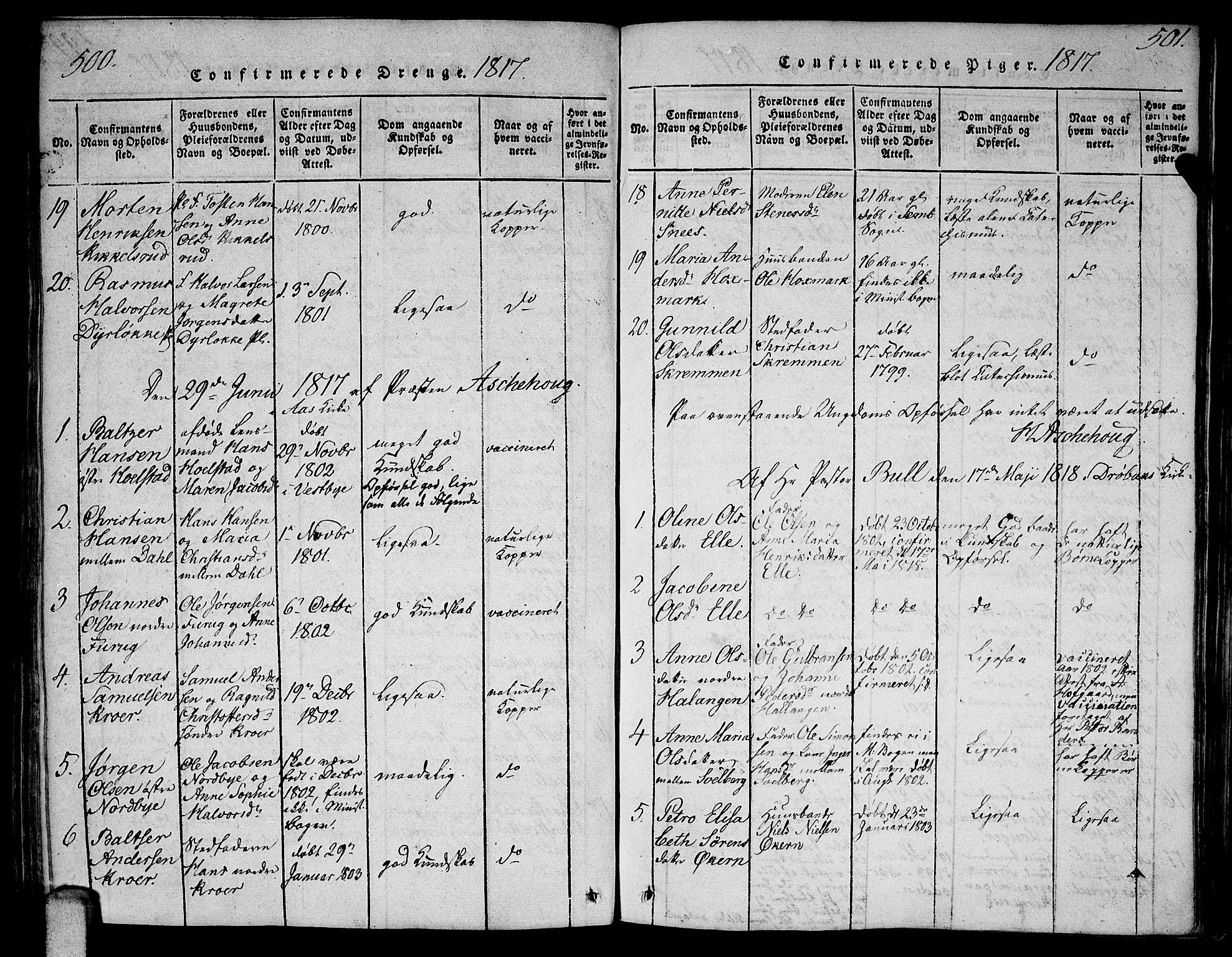 Ås prestekontor Kirkebøker, SAO/A-10894/F/Fa/L0003: Parish register (official) no. I 3, 1814-1818, p. 500-501