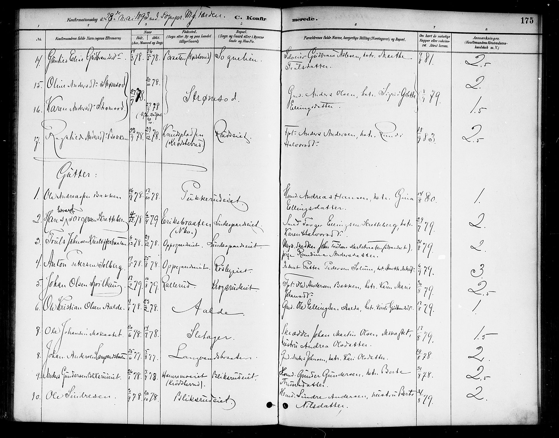 Lunder kirkebøker, AV/SAKO-A-629/G/Ga/L0004: Parish register (copy) no. I 4, 1889-1917, p. 175