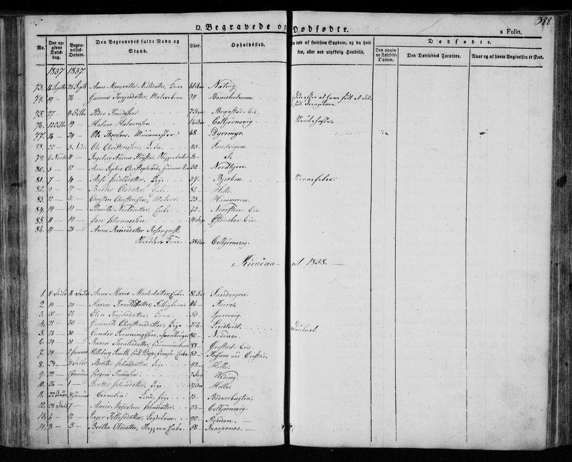 Øyestad sokneprestkontor, AV/SAK-1111-0049/F/Fa/L0013: Parish register (official) no. A 13, 1827-1842, p. 378