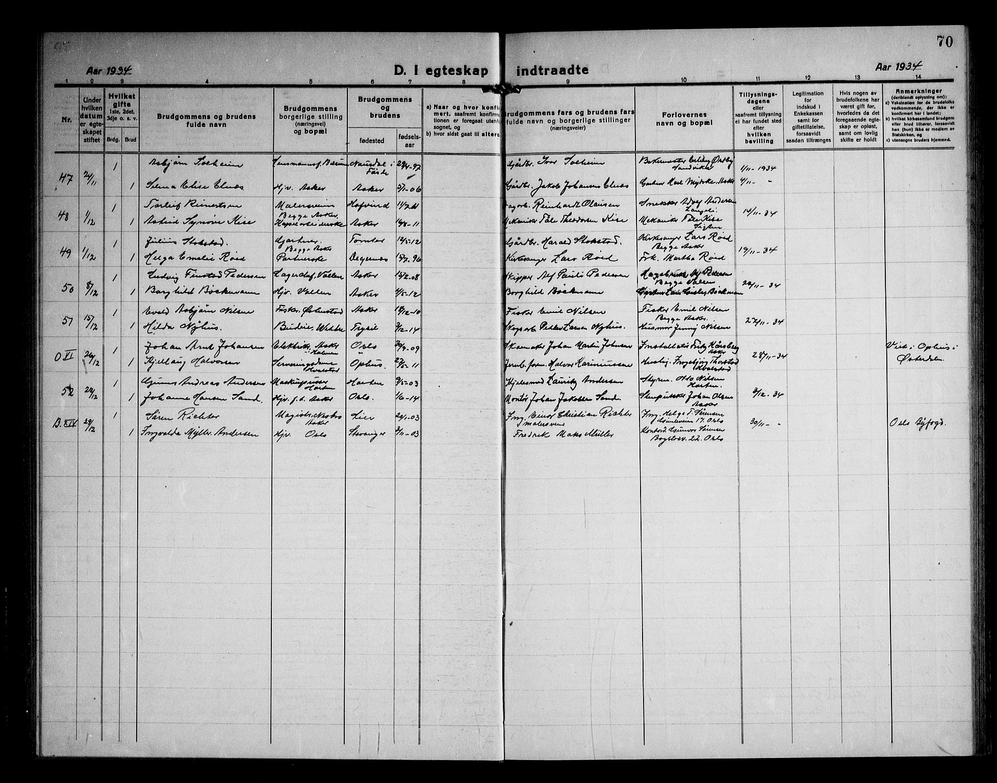 Asker prestekontor Kirkebøker, AV/SAO-A-10256a/F/Fa/L0020: Parish register (official) no. I 20, 1918-1948, p. 70