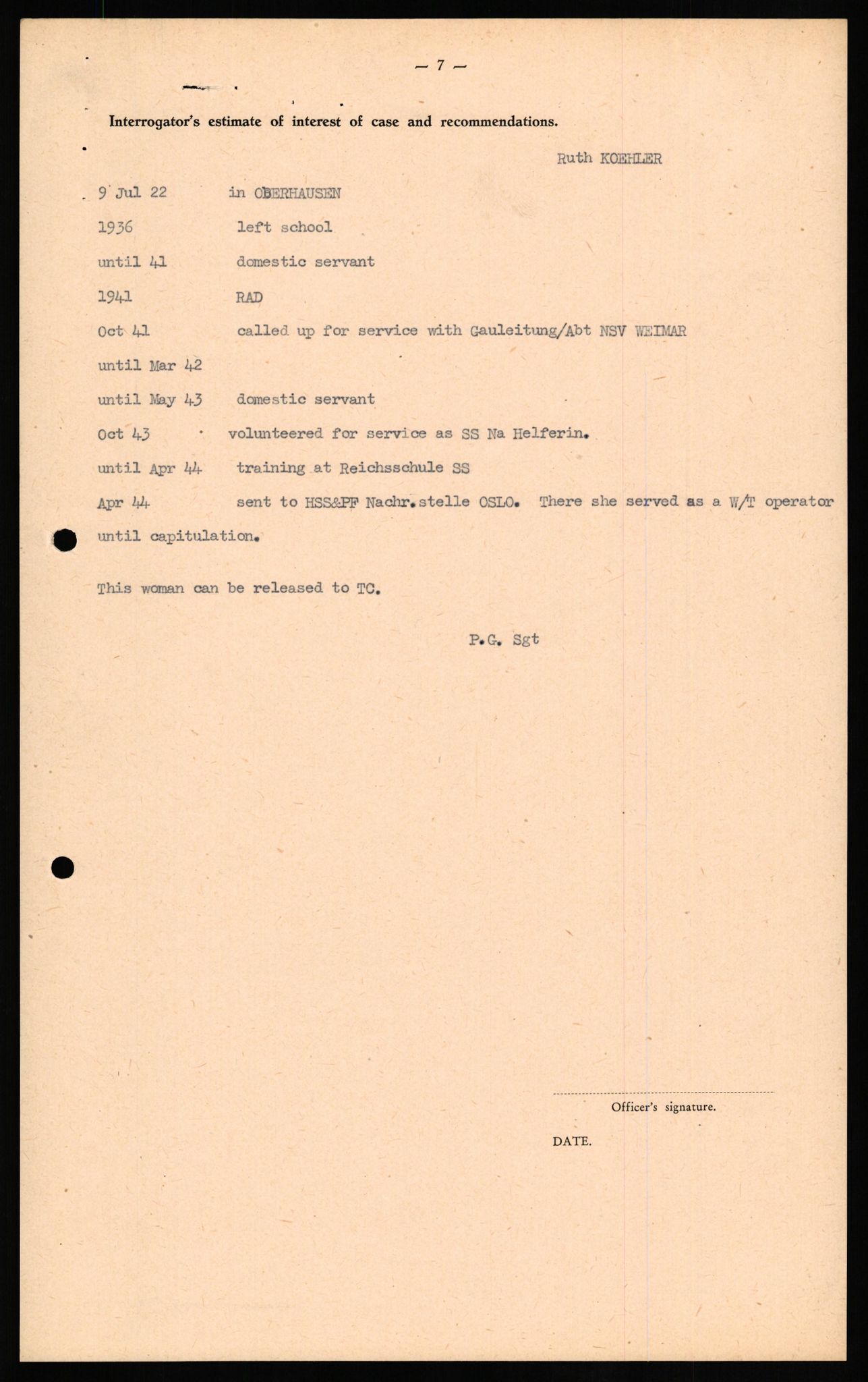 Forsvaret, Forsvarets overkommando II, RA/RAFA-3915/D/Db/L0017: CI Questionaires. Tyske okkupasjonsstyrker i Norge. Tyskere., 1945-1946, p. 403