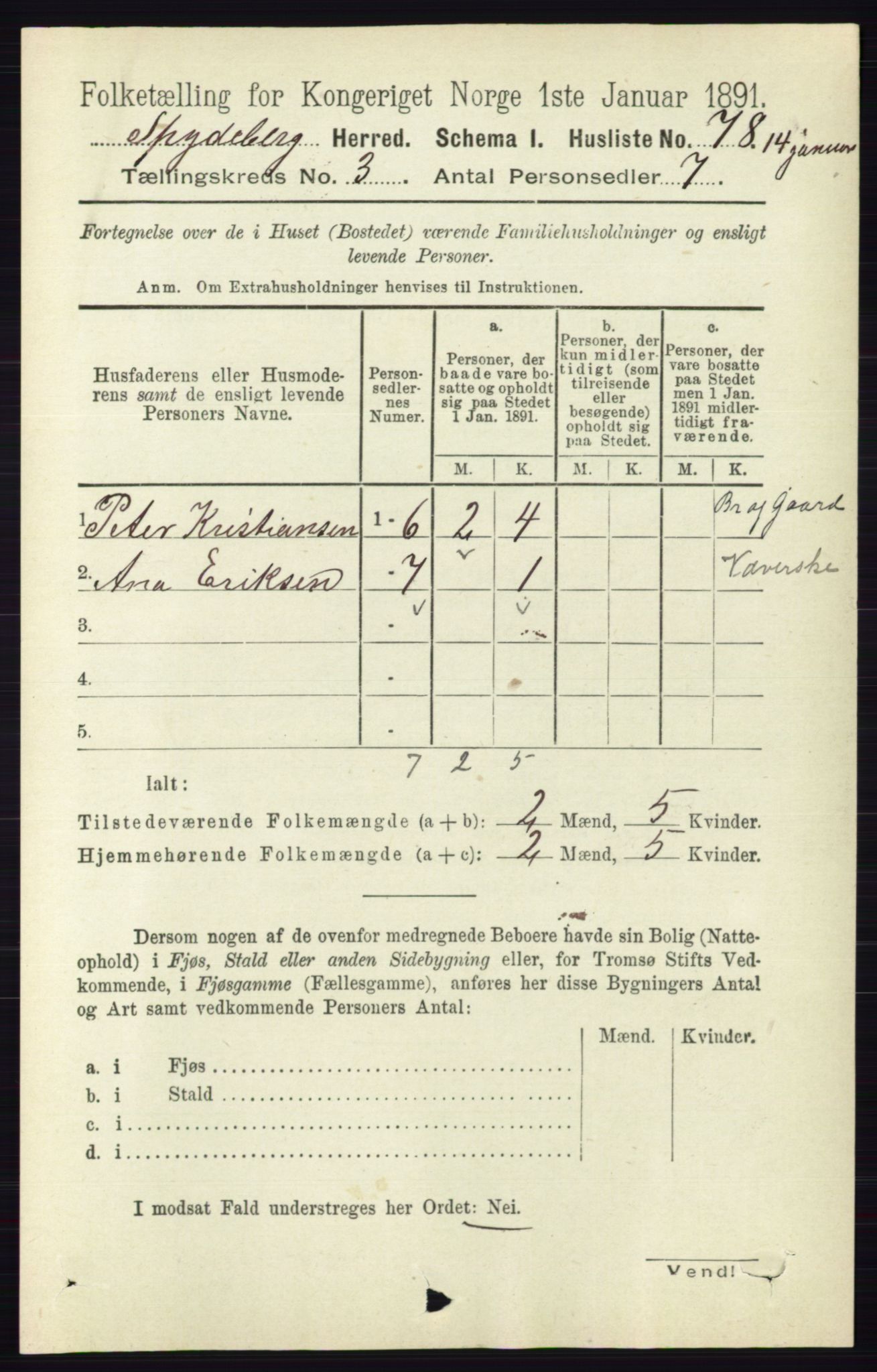 RA, 1891 census for 0123 Spydeberg, 1891, p. 1220