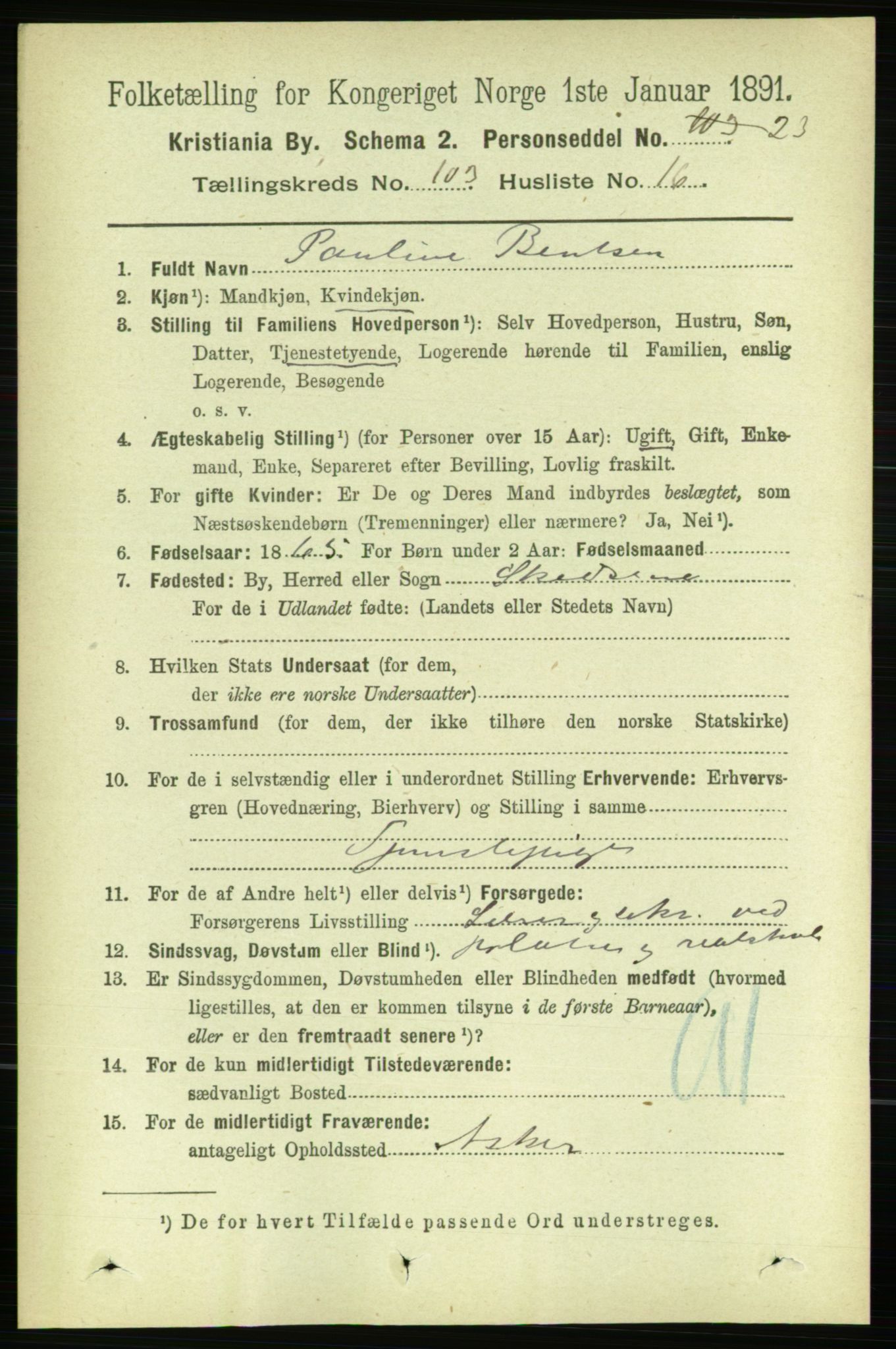 RA, 1891 census for 0301 Kristiania, 1891, p. 51678