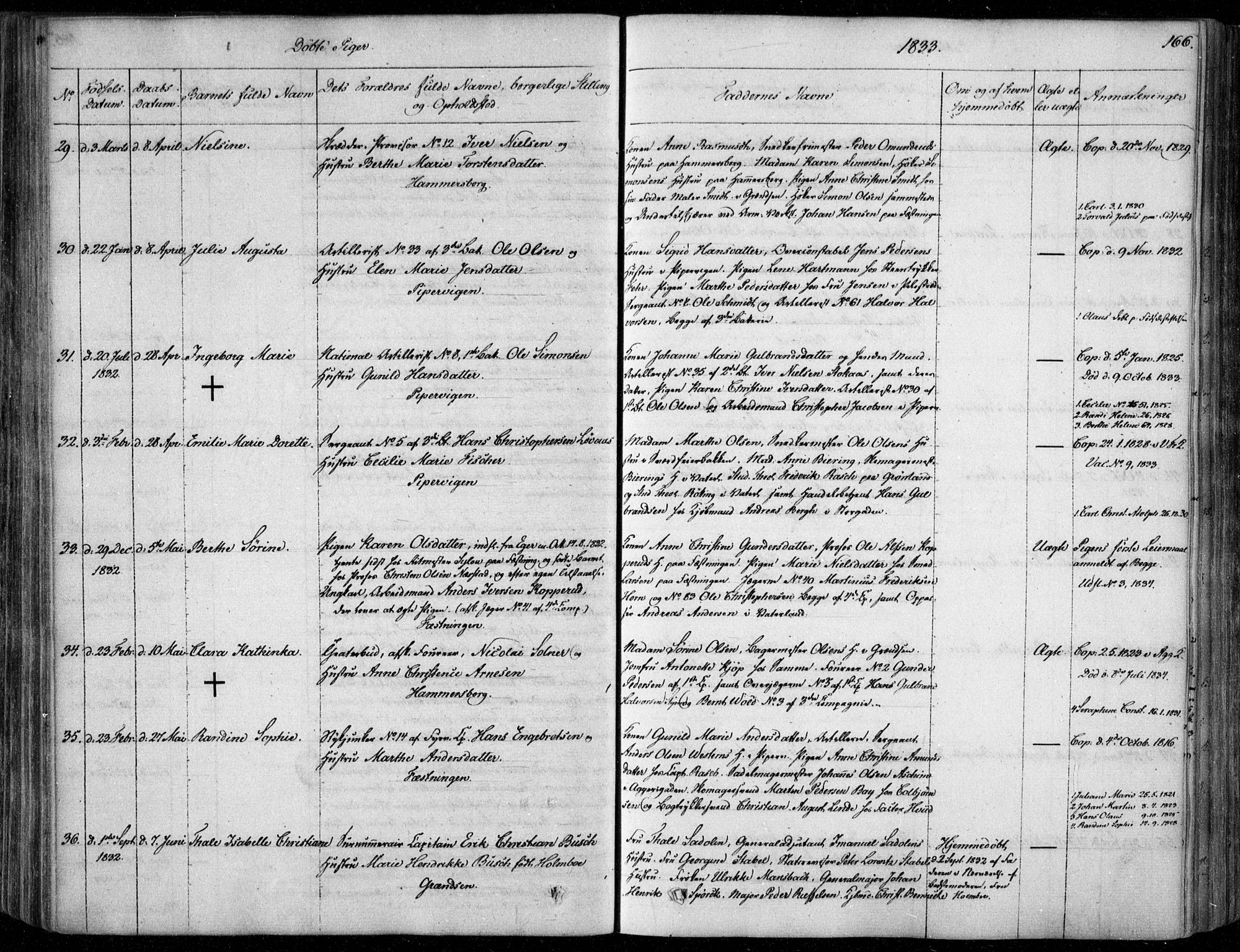 Garnisonsmenigheten Kirkebøker, AV/SAO-A-10846/F/Fa/L0006: Parish register (official) no. 6, 1828-1841, p. 166