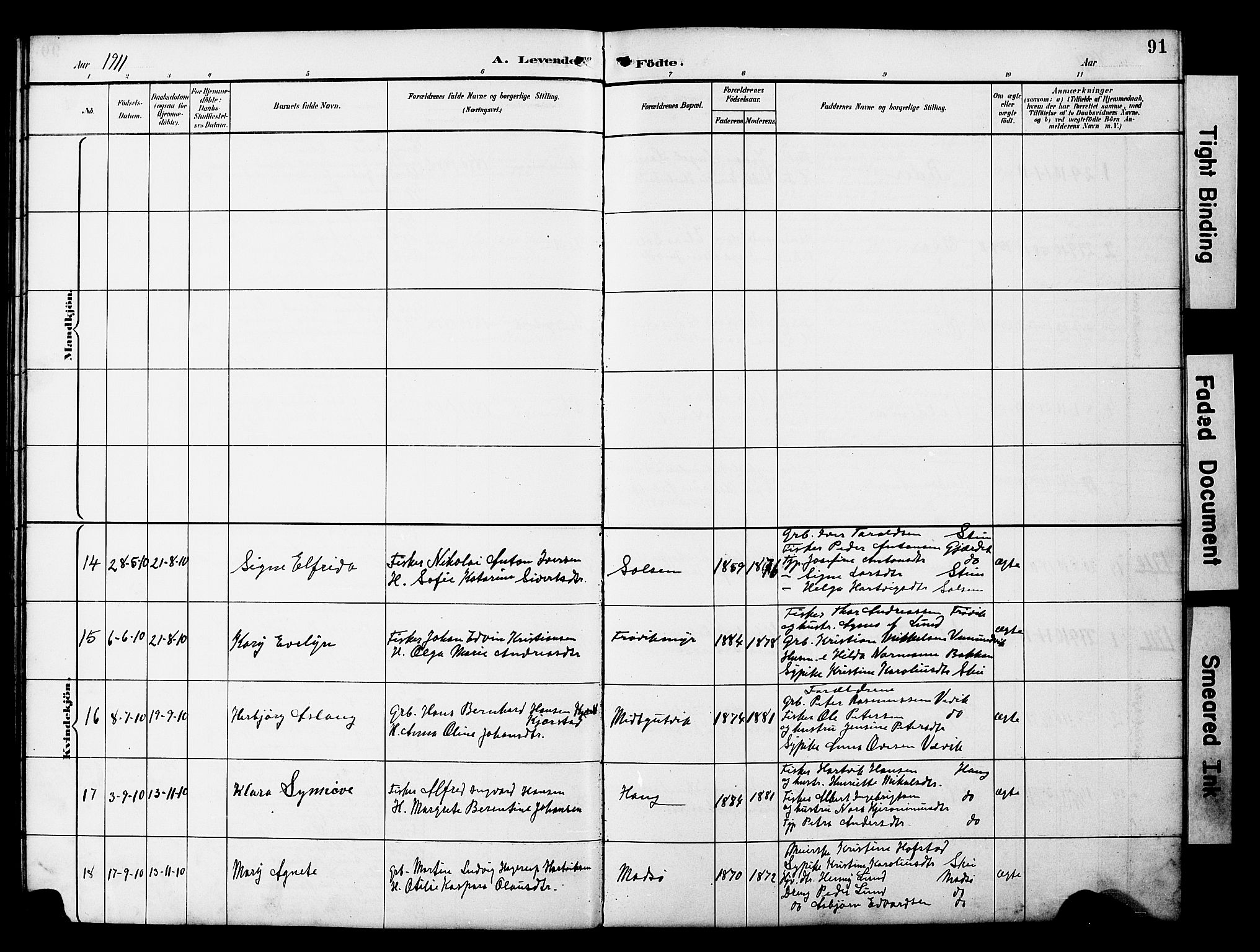 Ministerialprotokoller, klokkerbøker og fødselsregistre - Nord-Trøndelag, SAT/A-1458/788/L0701: Parish register (copy) no. 788C01, 1888-1913, p. 91