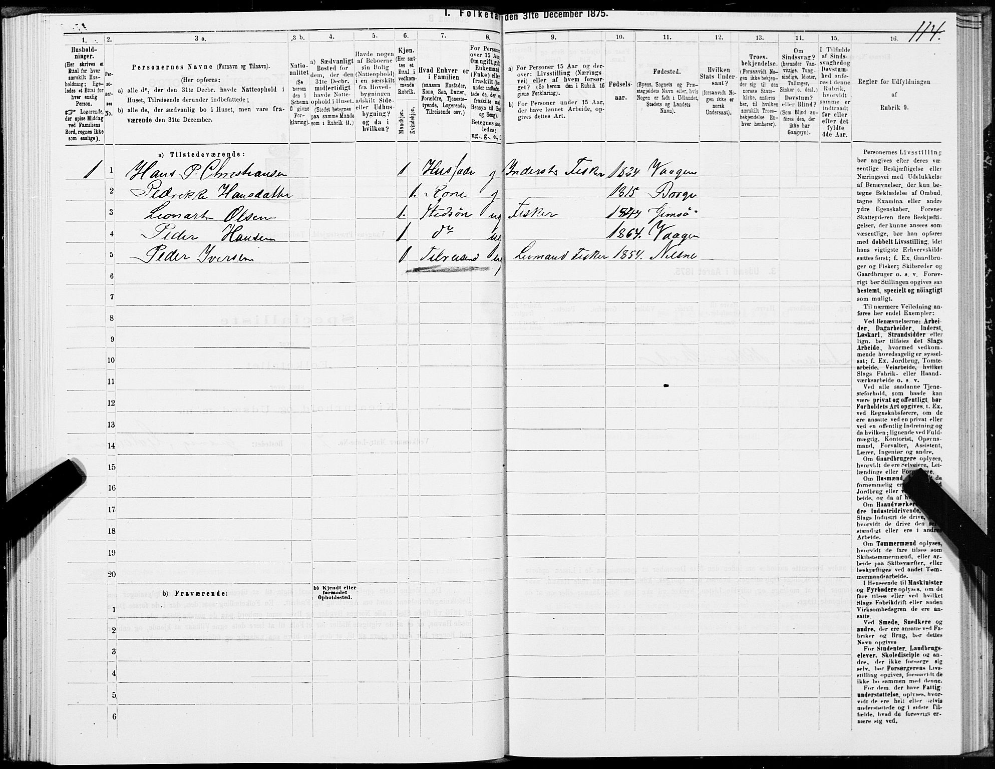 SAT, 1875 census for 1865P Vågan, 1875, p. 1114