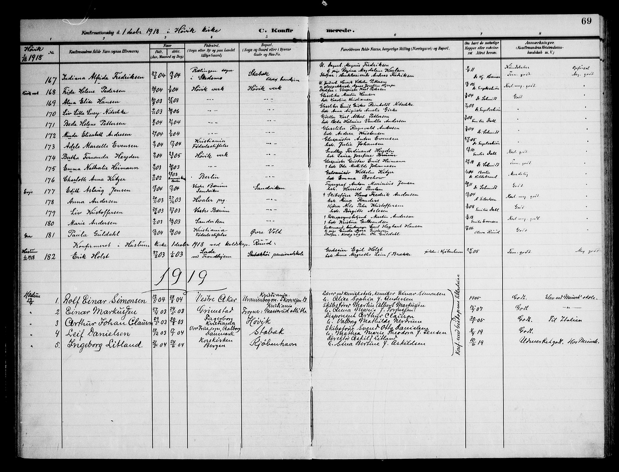 Østre Bærum prestekontor Kirkebøker, AV/SAO-A-10887/F/Fa/L0002: Parish register (official) no. 2, 1904-1924, p. 69