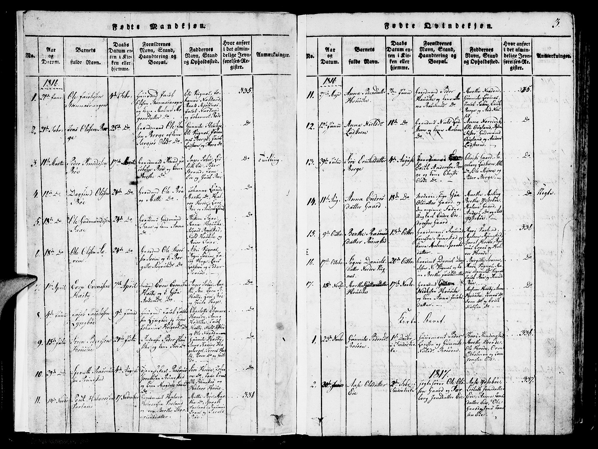 Finnøy sokneprestkontor, AV/SAST-A-101825/H/Ha/Haa/L0006: Parish register (official) no. A 6, 1816-1846, p. 3