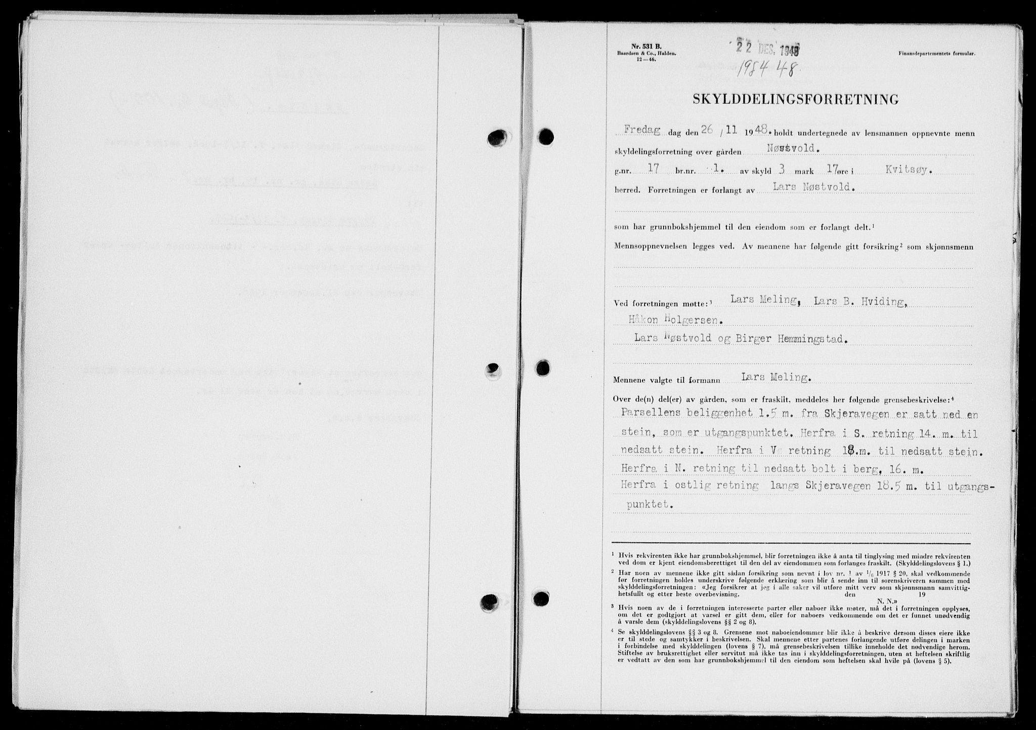 Ryfylke tingrett, AV/SAST-A-100055/001/II/IIB/L0104: Mortgage book no. 83, 1948-1949, Diary no: : 1954/1948