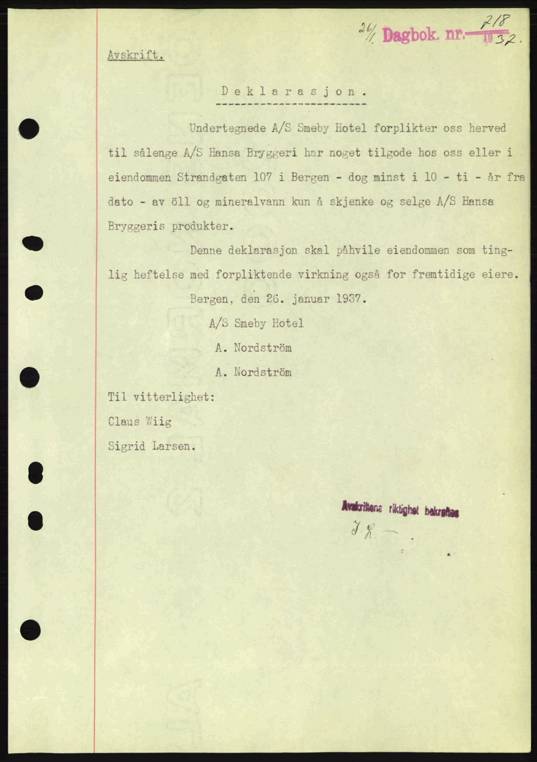 Byfogd og Byskriver i Bergen, SAB/A-3401/03/03Bc/L0004: Mortgage book no. A3-4, 1936-1937, Diary no: : 718/1937