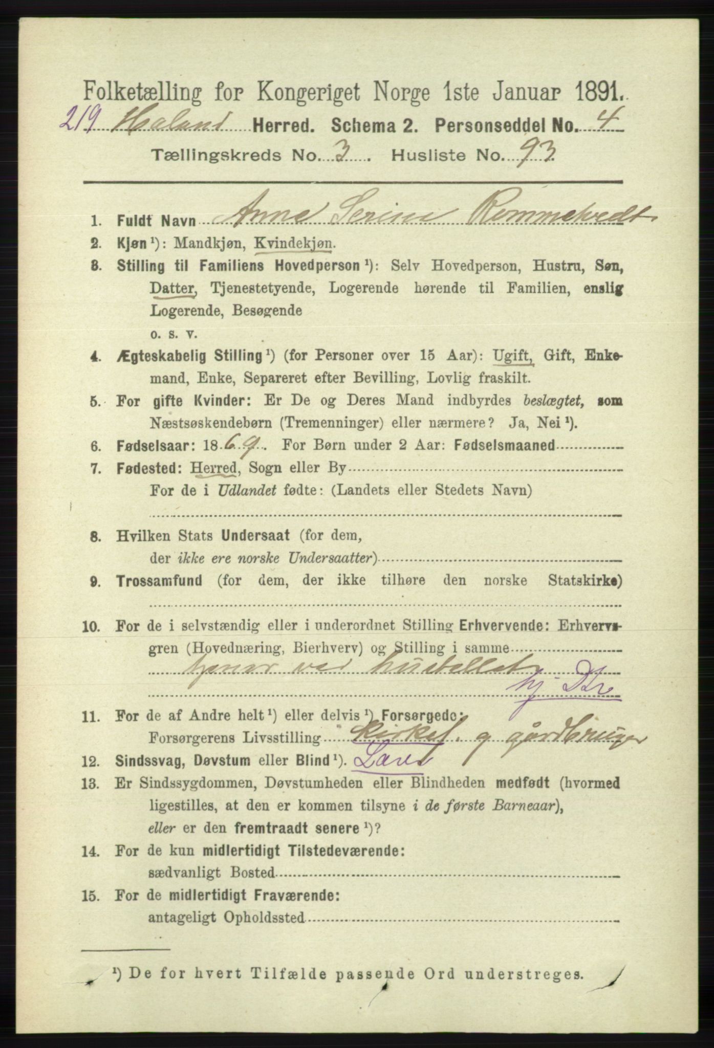 RA, 1891 census for 1124 Haaland, 1891, p. 2261