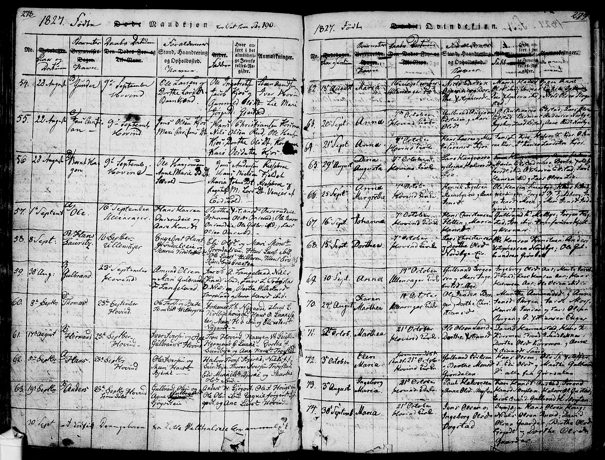 Ullensaker prestekontor Kirkebøker, SAO/A-10236a/F/Fa/L0013: Parish register (official) no. I 13, 1815-1835, p. 278-279