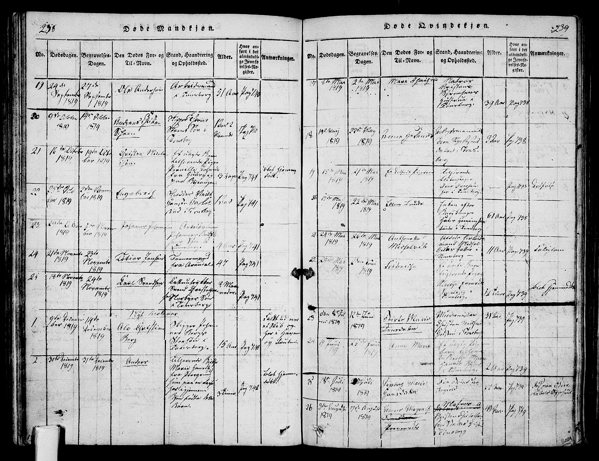 Tønsberg kirkebøker, AV/SAKO-A-330/F/Fa/L0004: Parish register (official) no. I 4, 1813-1826, p. 238-239