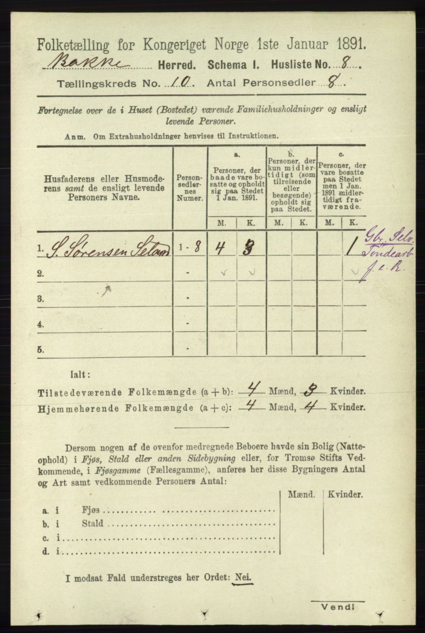 RA, 1891 census for 1045 Bakke, 1891, p. 1972