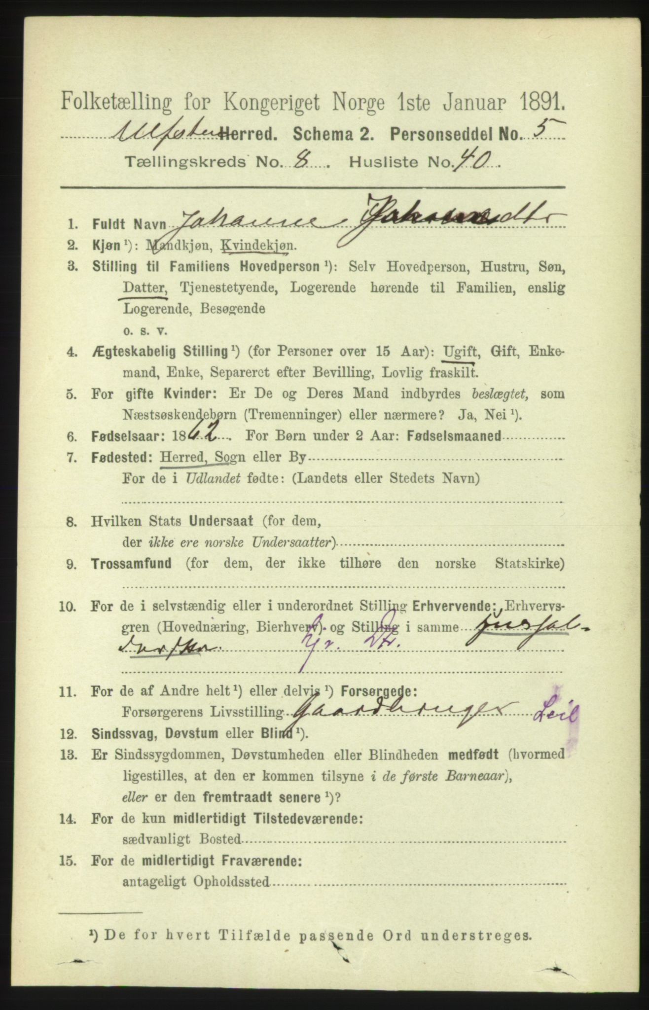 RA, 1891 census for 1516 Ulstein, 1891, p. 2761