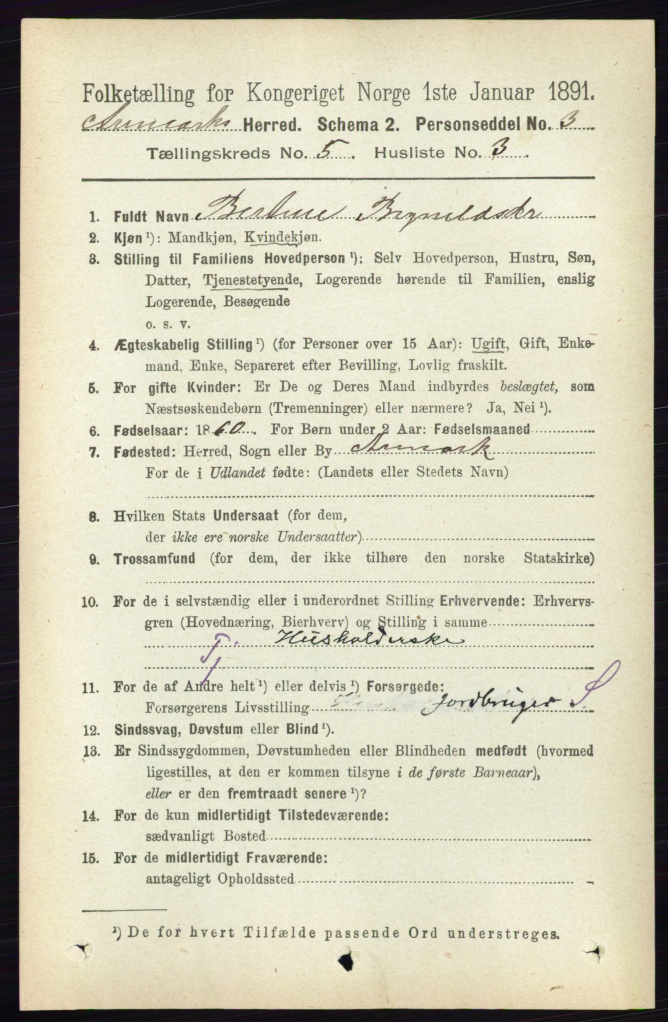 RA, 1891 census for 0118 Aremark, 1891, p. 2489