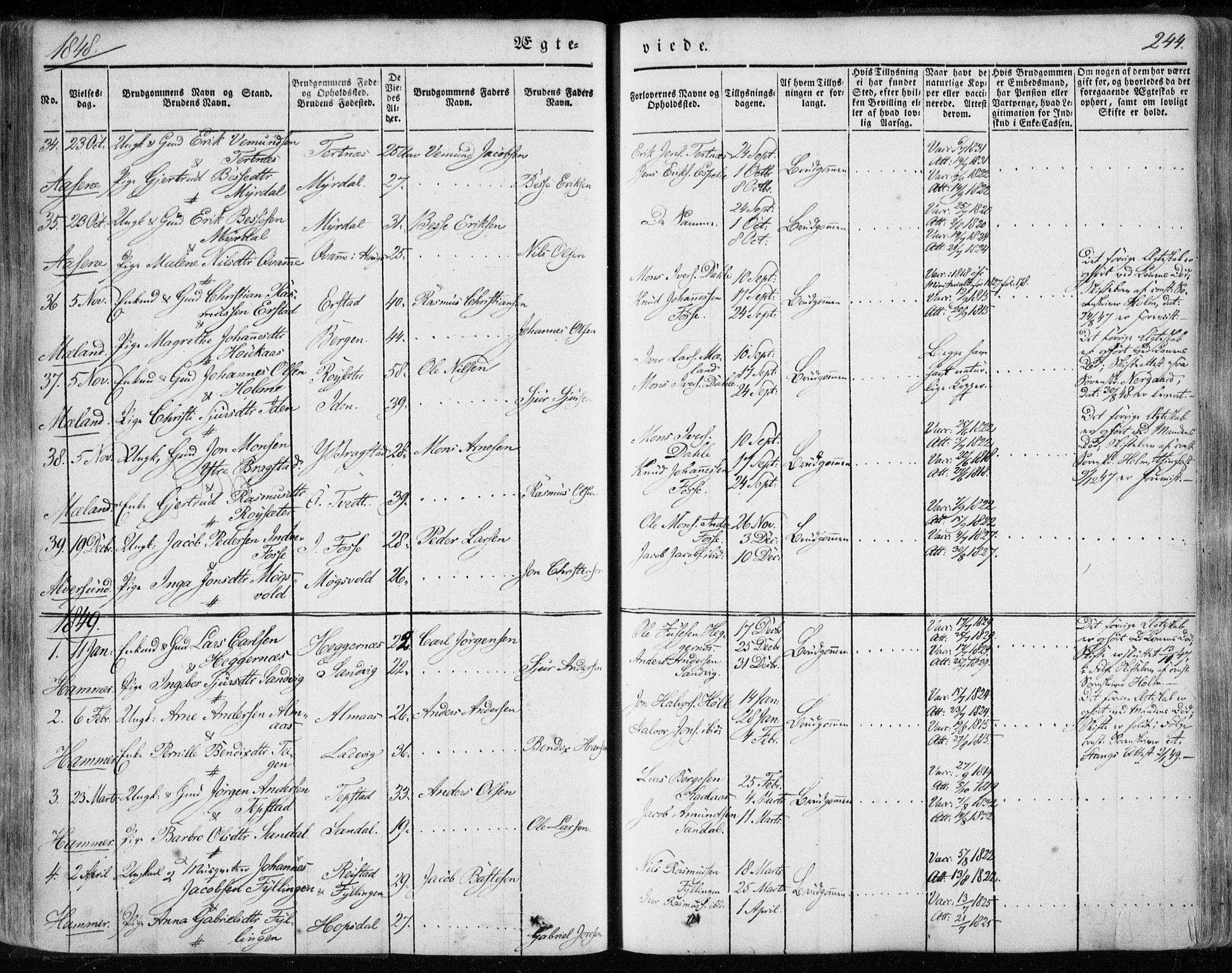 Hamre sokneprestembete, SAB/A-75501/H/Ha/Haa/Haaa/L0013: Parish register (official) no. A 13, 1846-1857, p. 244