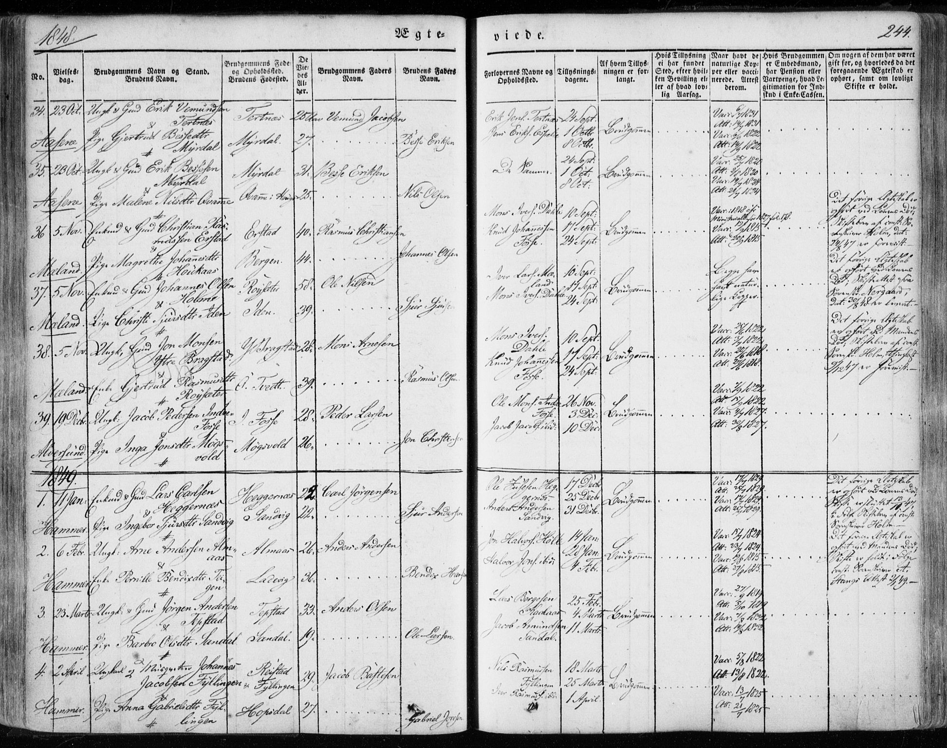 Hamre sokneprestembete, AV/SAB-A-75501/H/Ha/Haa/Haaa/L0013: Parish register (official) no. A 13, 1846-1857, p. 244