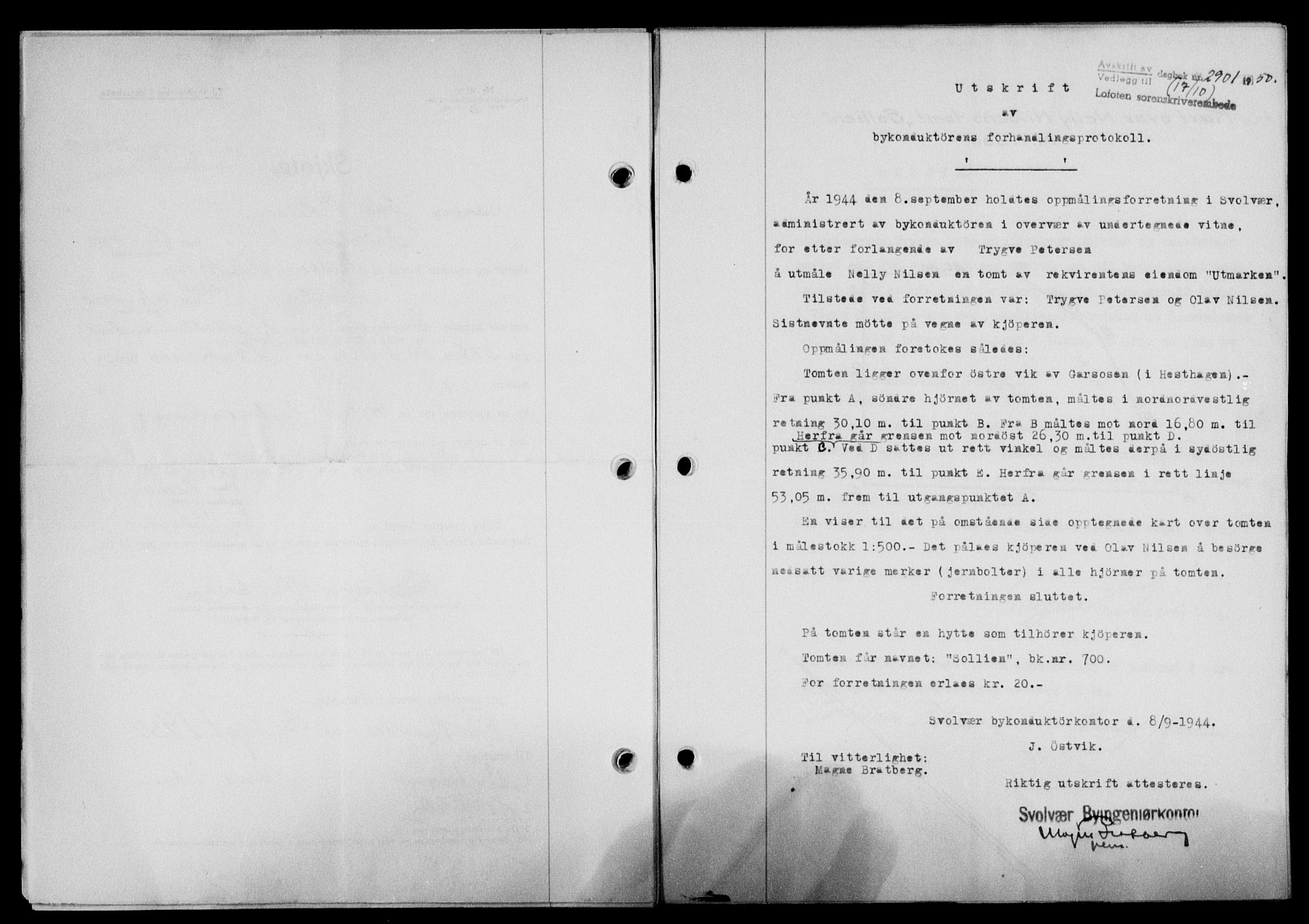 Lofoten sorenskriveri, SAT/A-0017/1/2/2C/L0024a: Mortgage book no. 24a, 1950-1950, Diary no: : 2901/1950
