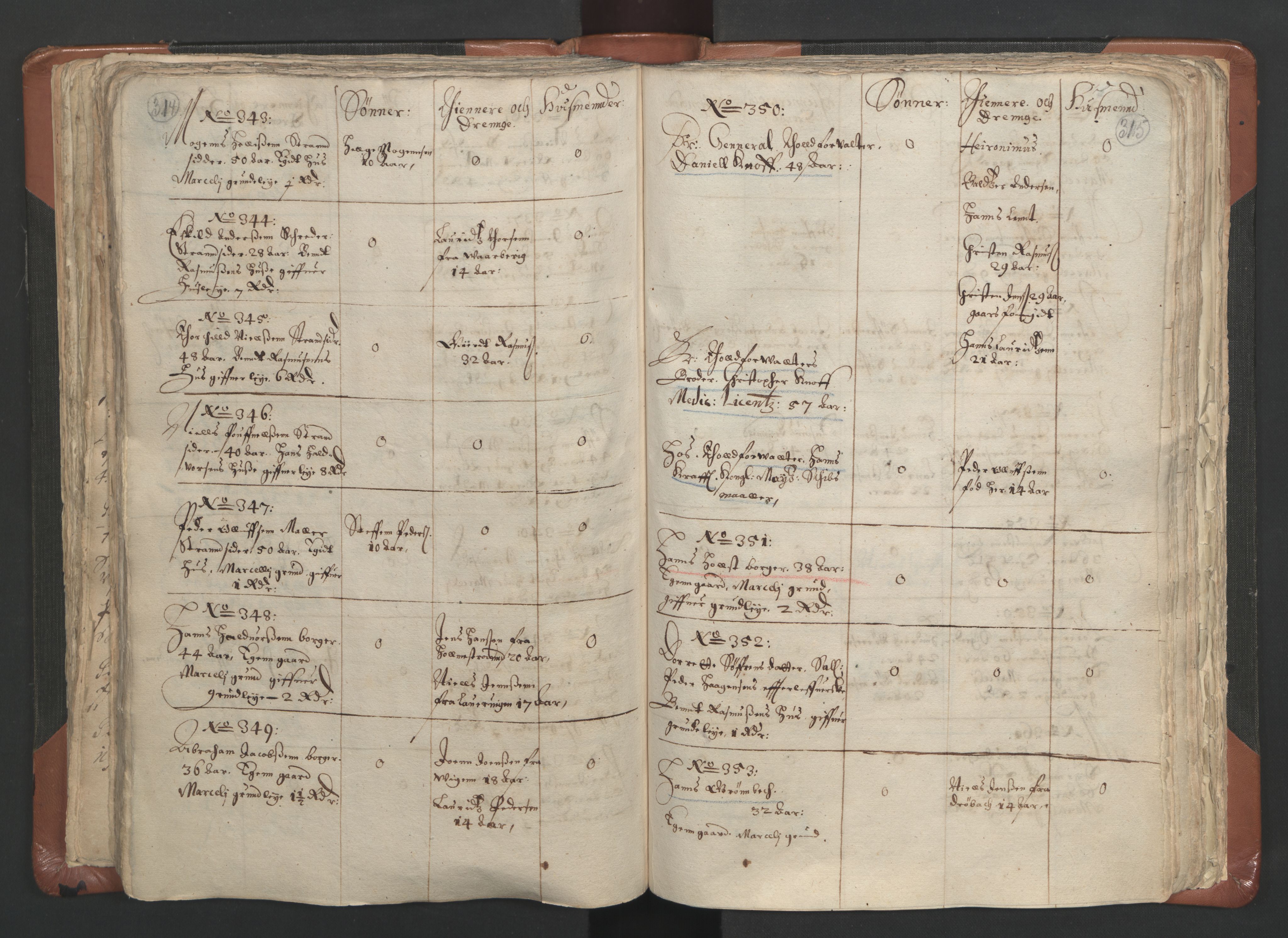 RA, Vicar's Census 1664-1666, no. 9: Bragernes deanery, 1664-1666, p. 314-315