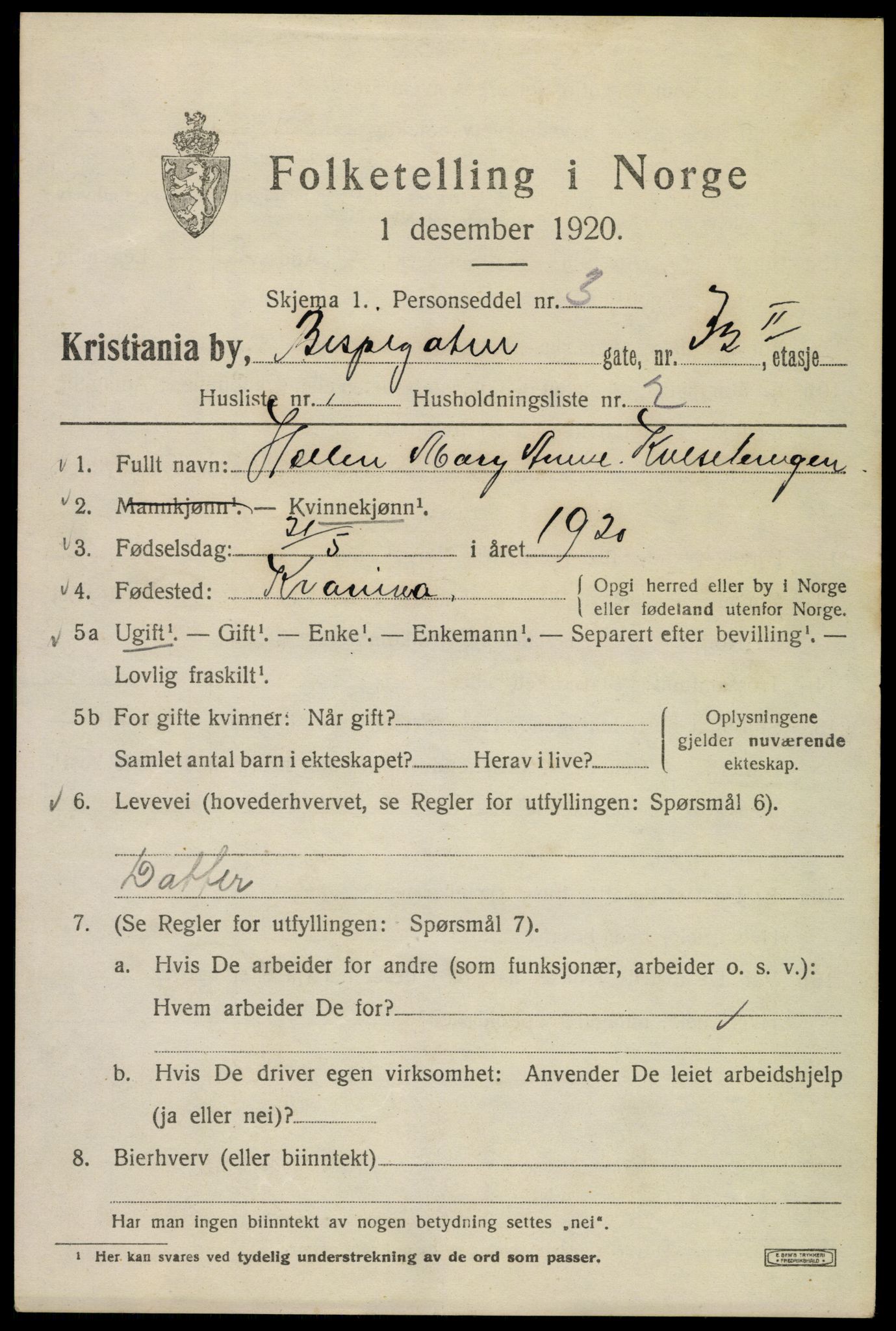 SAO, 1920 census for Kristiania, 1920, p. 157383