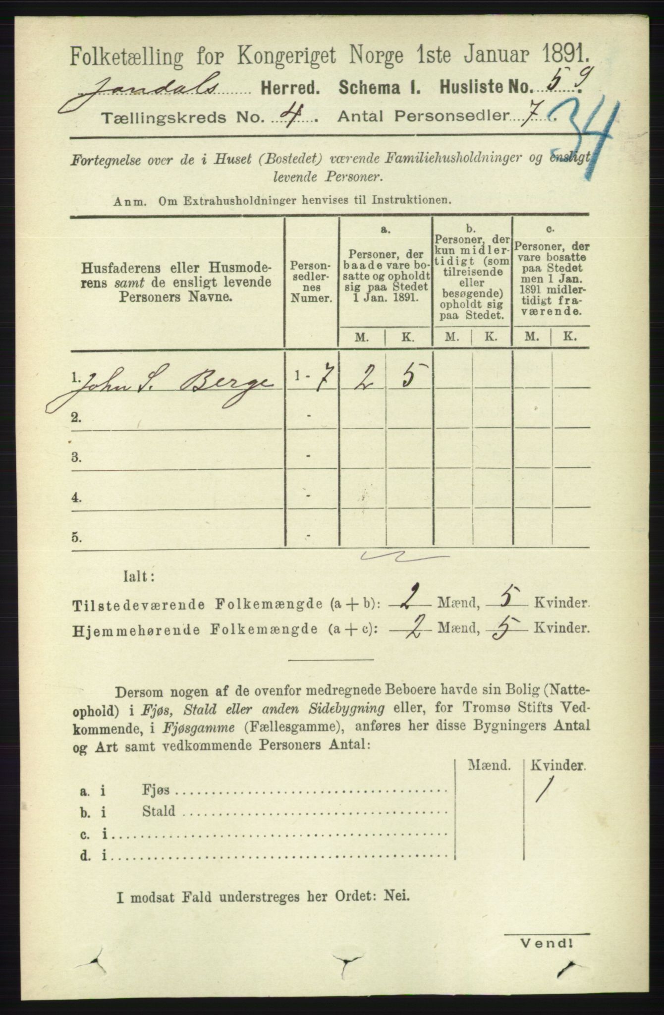 RA, 1891 census for 1227 Jondal, 1891, p. 2049