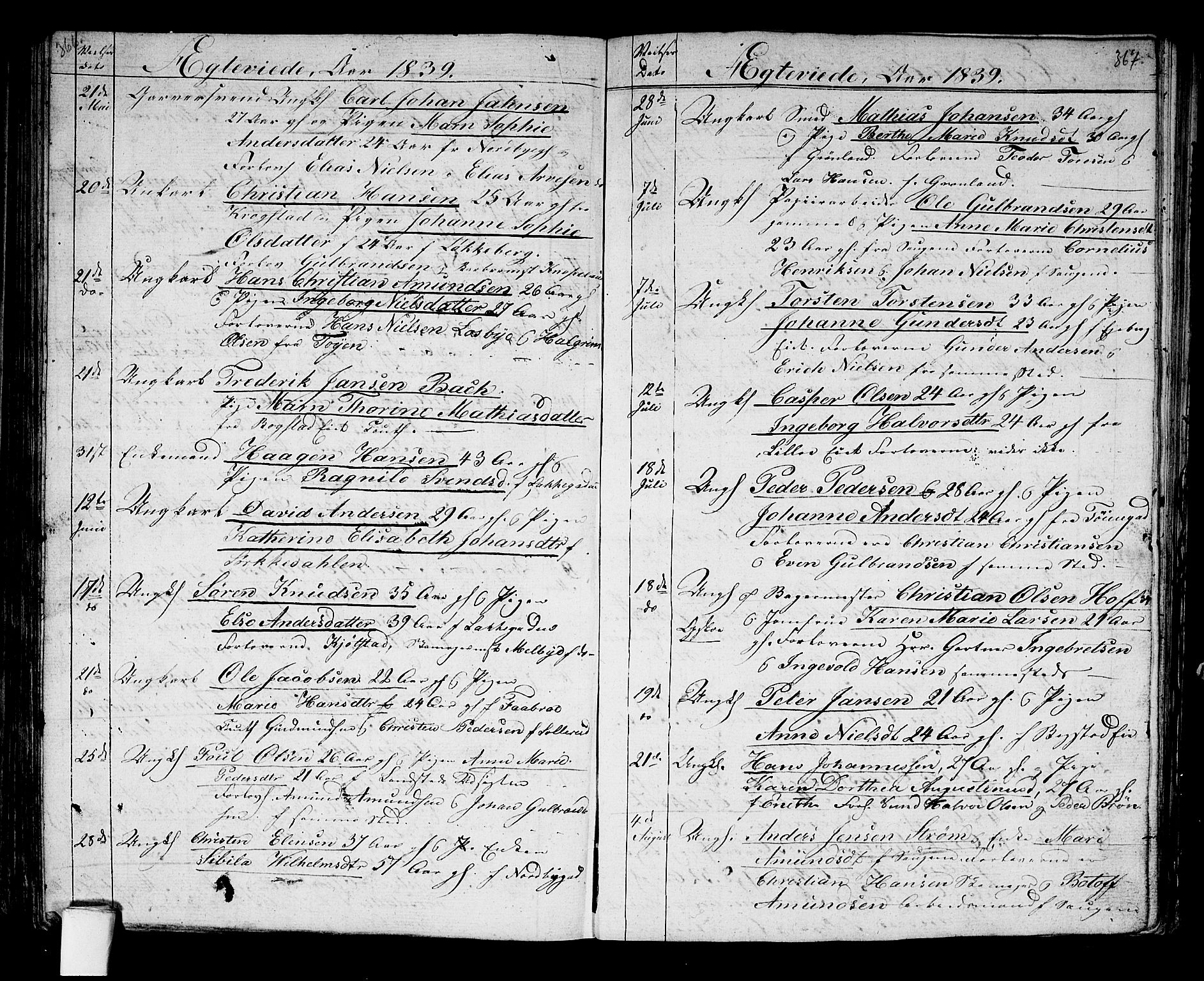 Aker prestekontor kirkebøker, SAO/A-10861/G/L0007: Parish register (copy) no. 7, 1838-1846, p. 366-367