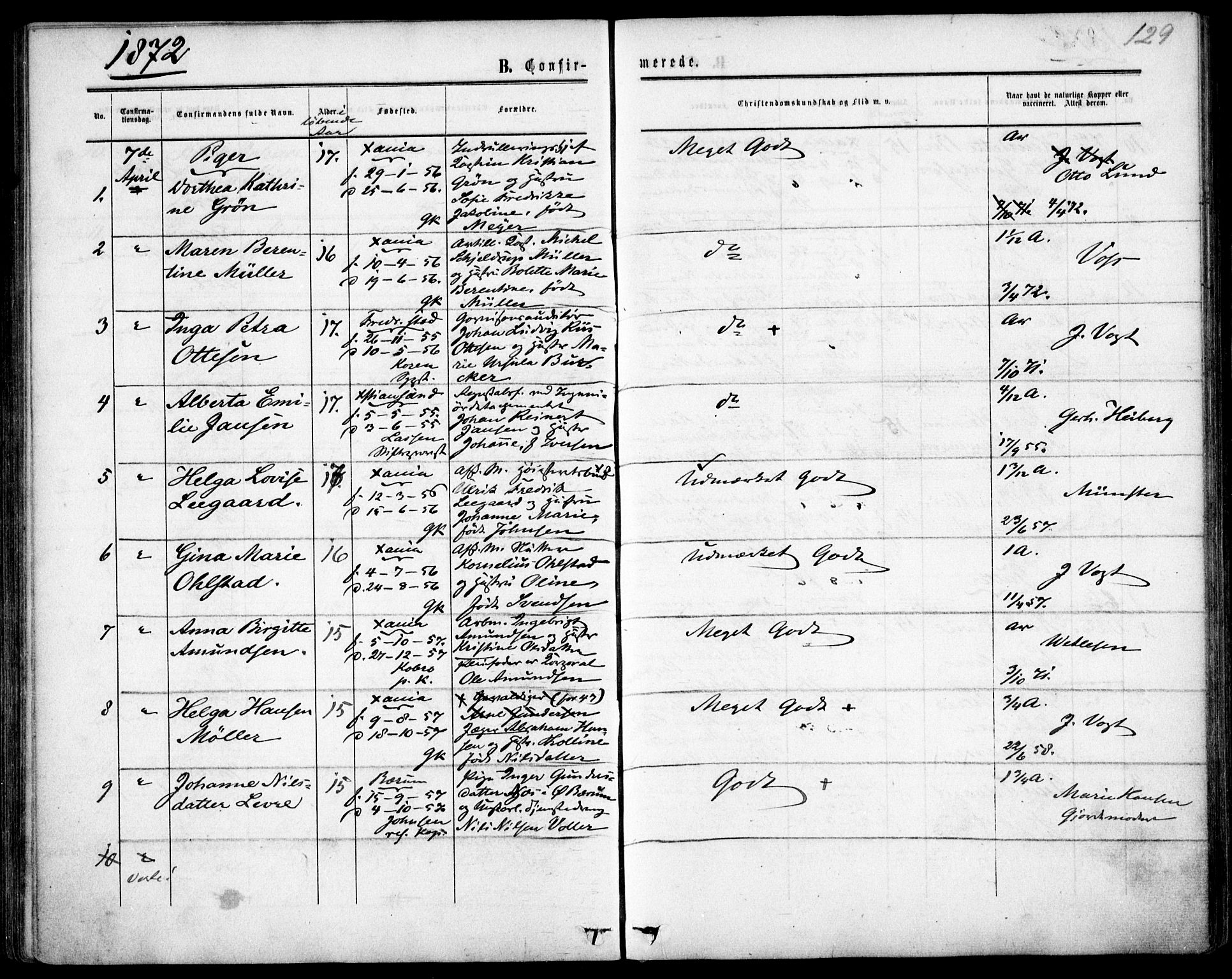 Garnisonsmenigheten Kirkebøker, AV/SAO-A-10846/F/Fa/L0011: Parish register (official) no. 11, 1870-1880, p. 129