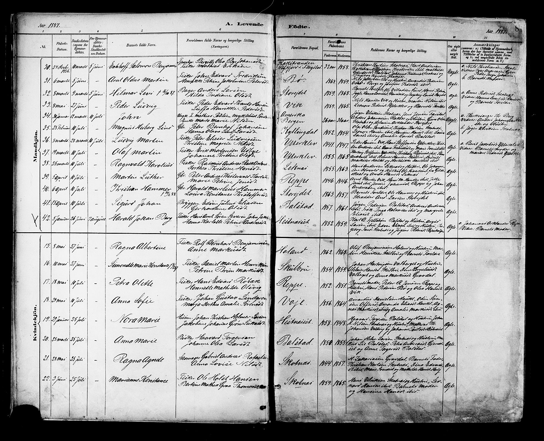 Ministerialprotokoller, klokkerbøker og fødselsregistre - Nordland, AV/SAT-A-1459/881/L1167: Parish register (copy) no. 881C04, 1886-1899, p. 8