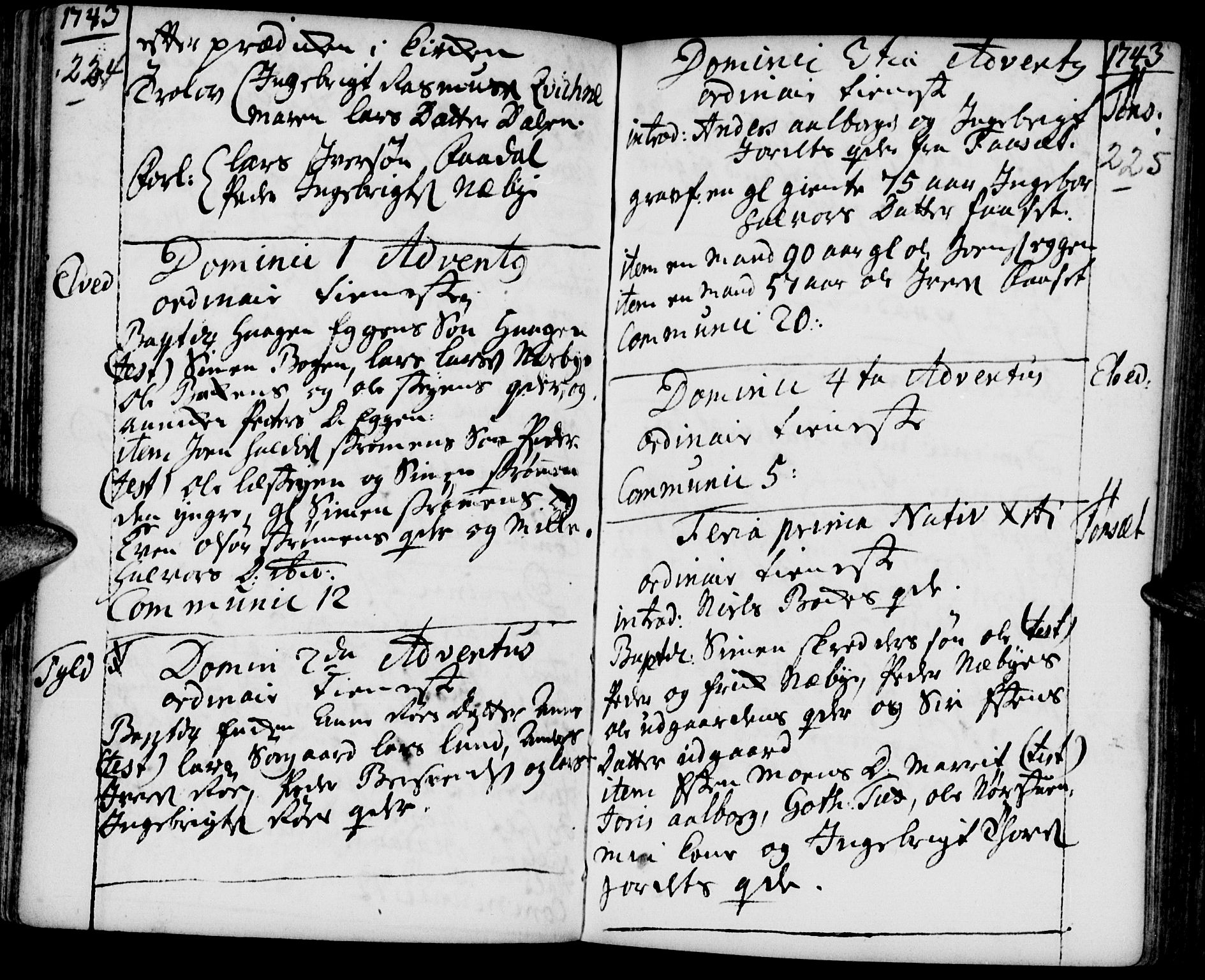Tynset prestekontor, SAH/PREST-058/H/Ha/Haa/L0002: Parish register (official) no. 2, 1737-1767, p. 224-225