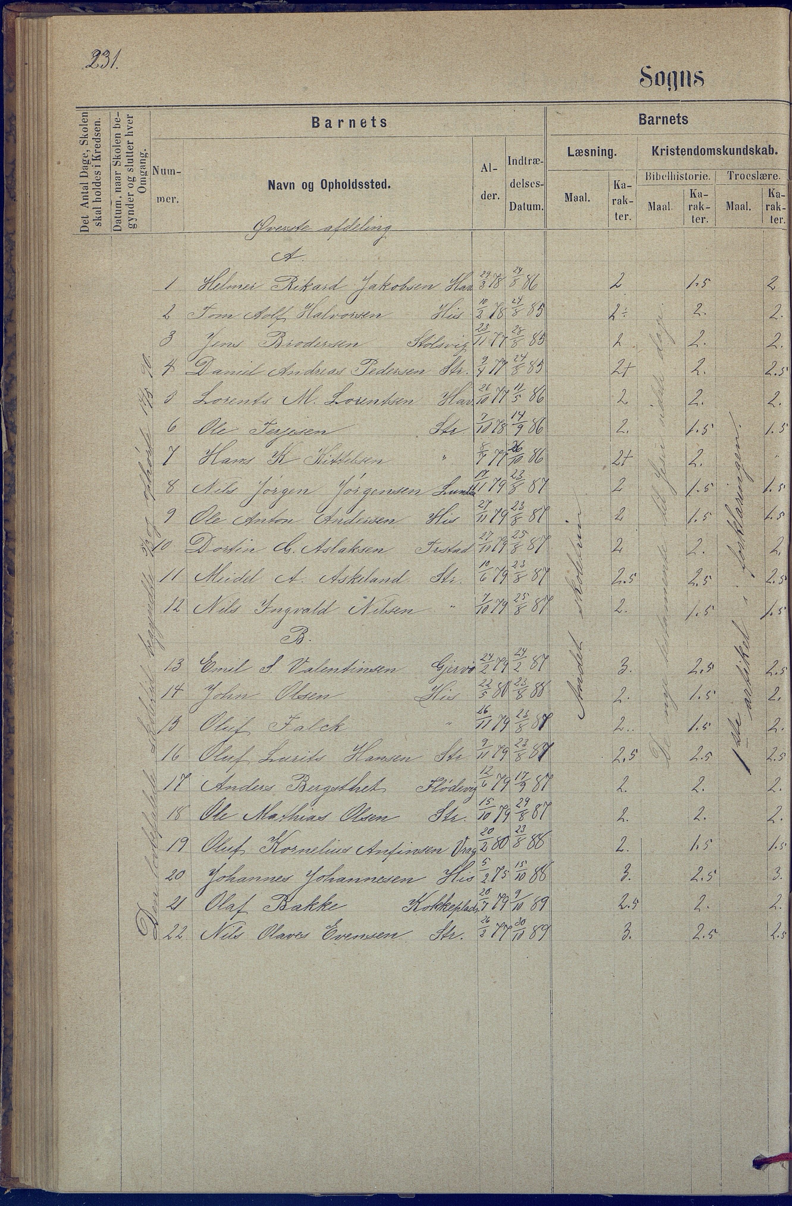 Hisøy kommune frem til 1991, AAKS/KA0922-PK/31/L0005: Skoleprotokoll, 1877-1892, p. 231