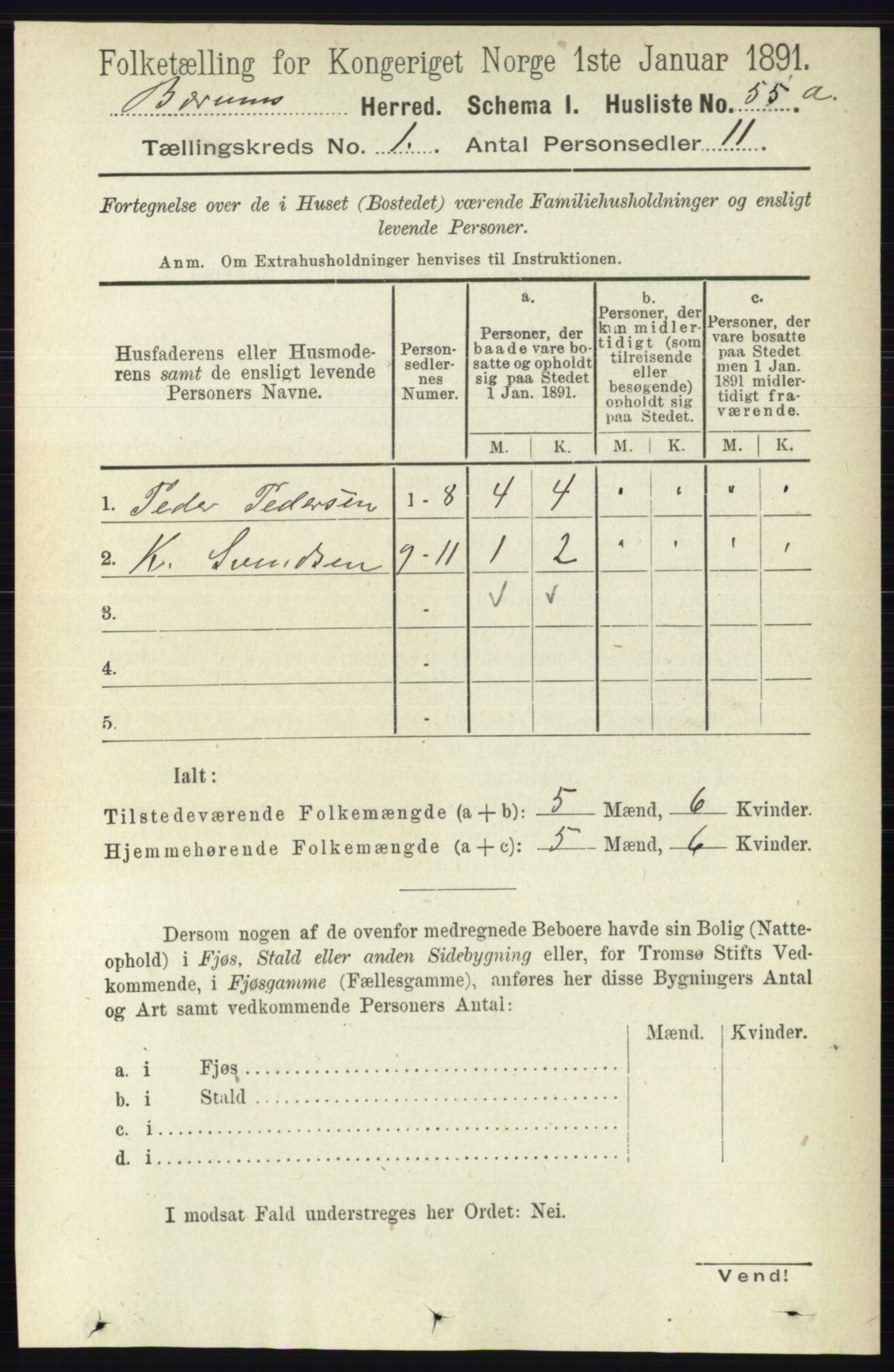 RA, 1891 census for 0219 Bærum, 1891, p. 99