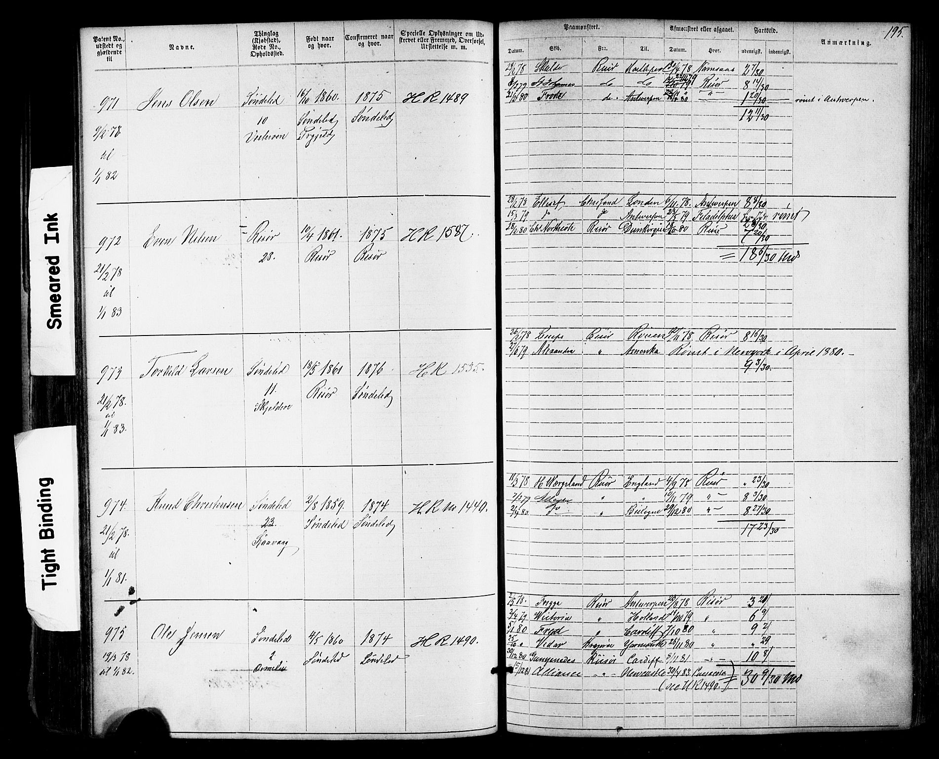 Risør mønstringskrets, SAK/2031-0010/F/Fa/L0003: Annotasjonsrulle nr 1-1913 med register, T-7, 1863-1899, p. 131
