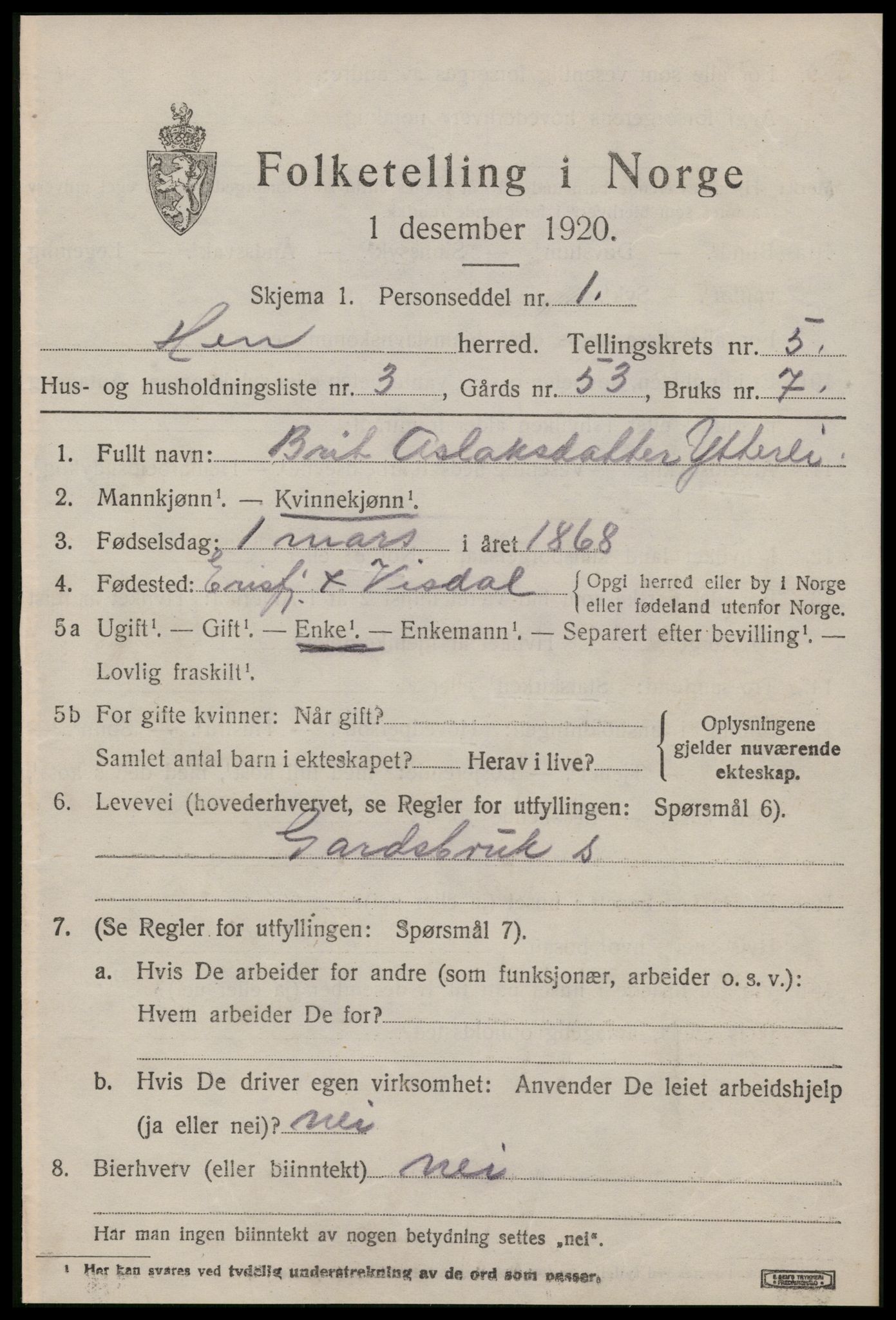 SAT, 1920 census for Hen, 1920, p. 2340